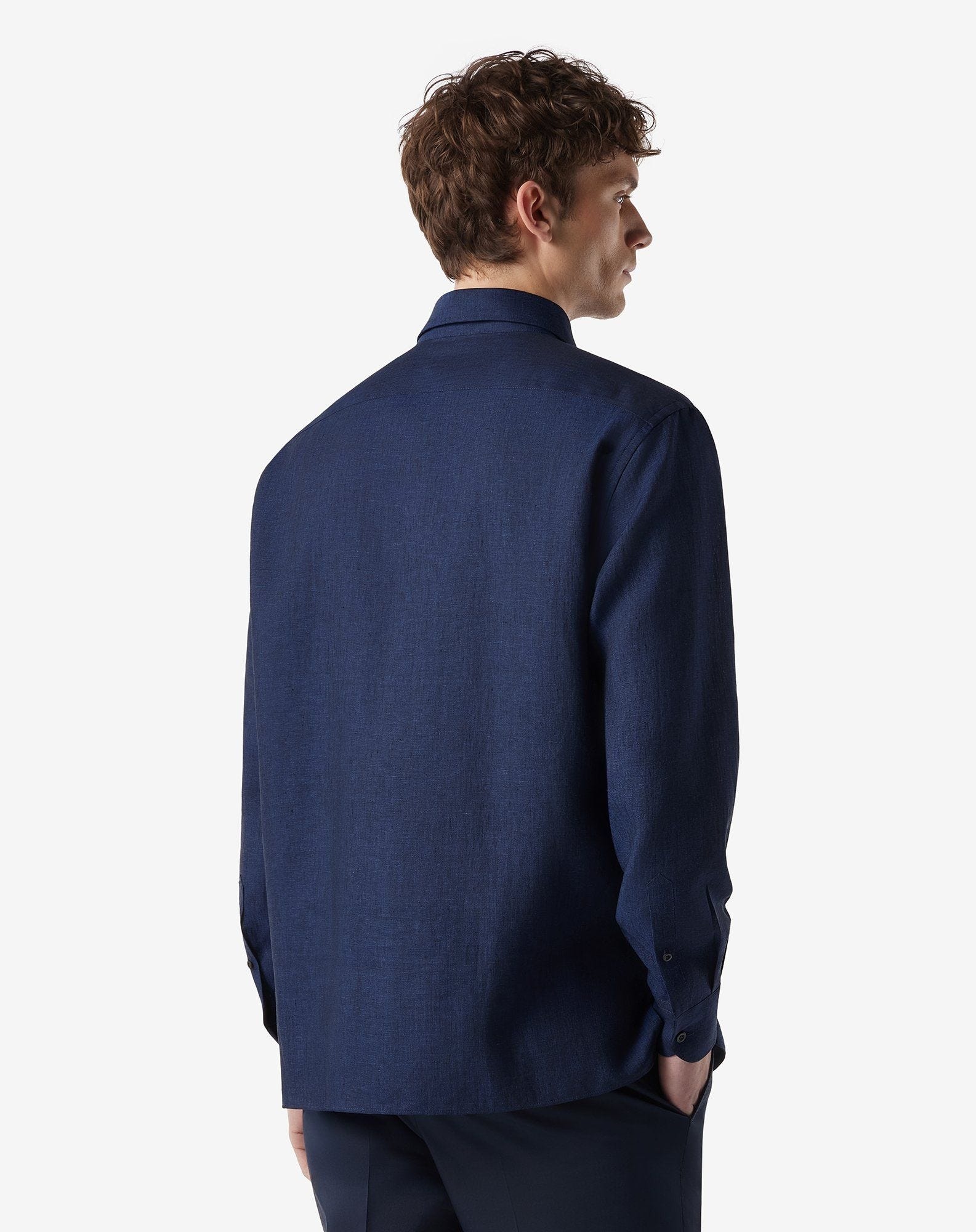 Blue pure chambray linen shirt - 3