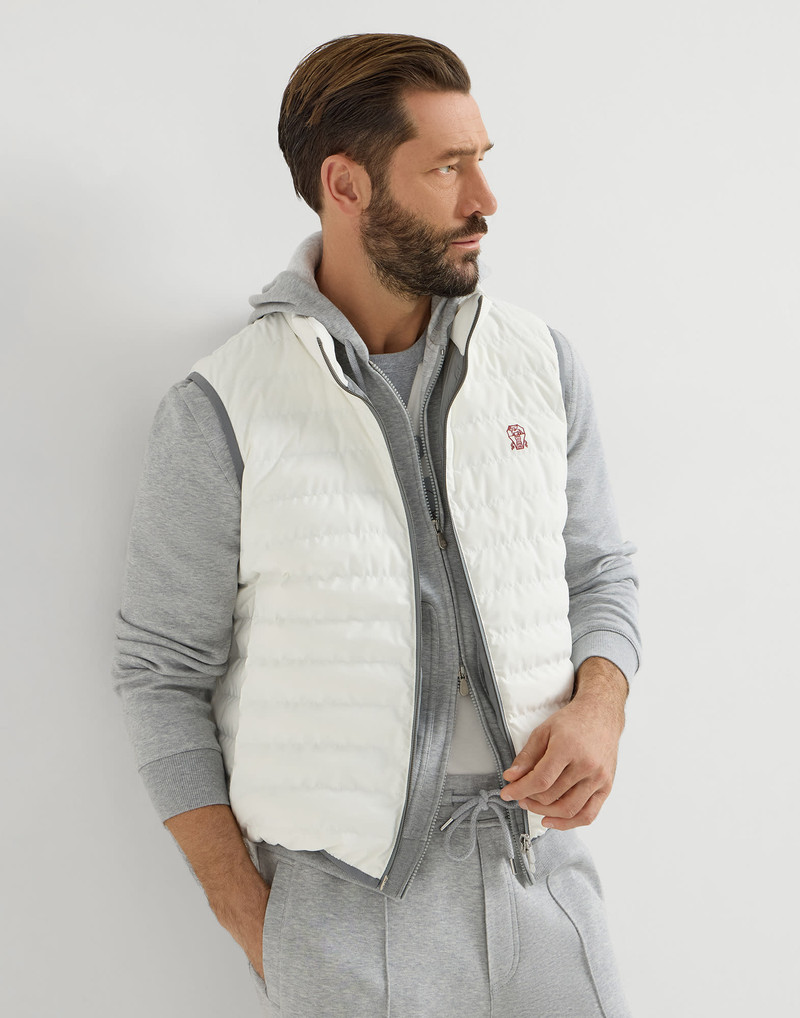 Bonded nylon down vest with logo and packable hood 5