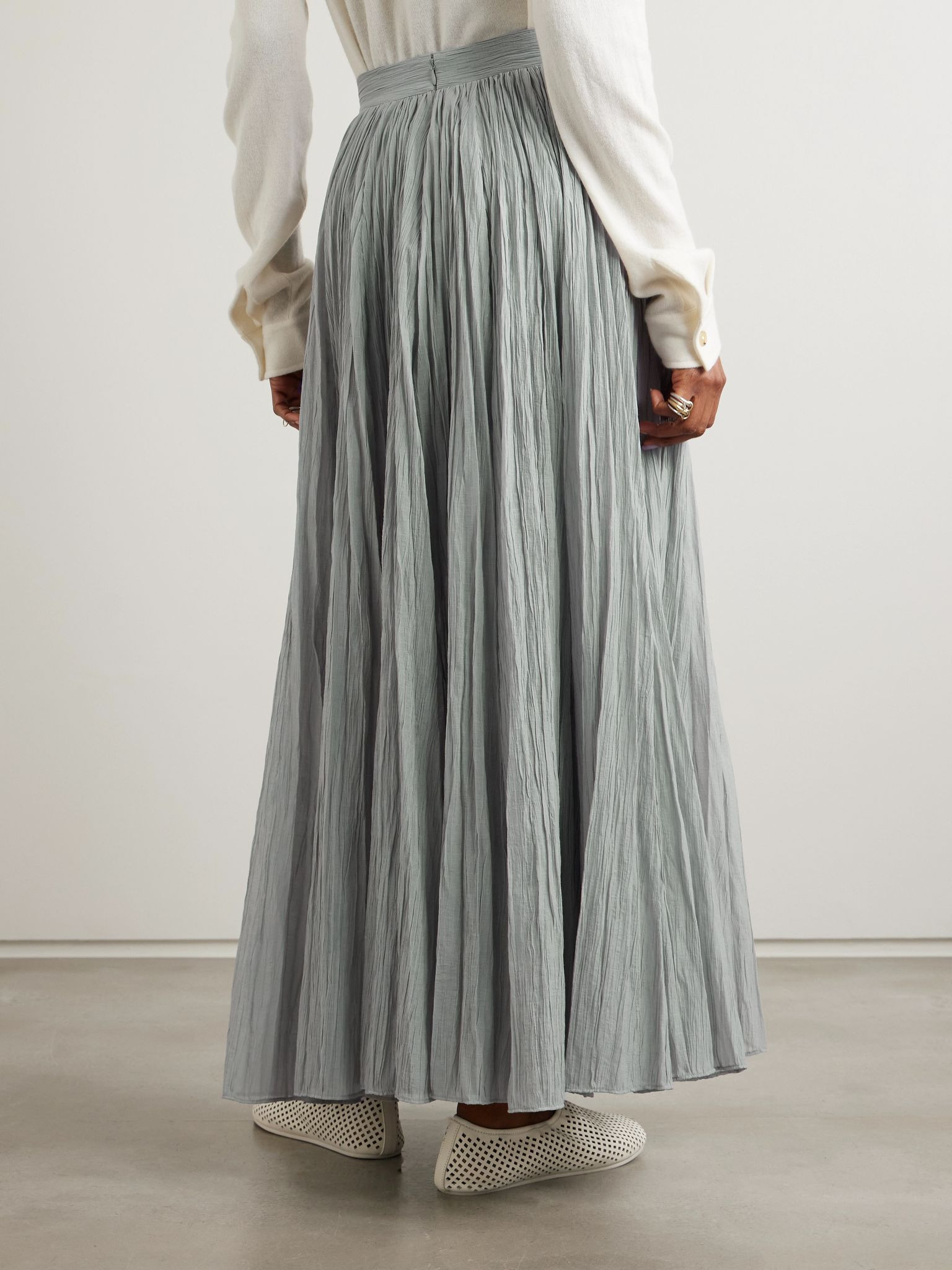 Plissé-organic cotton-blend maxi skirt Gray - 4