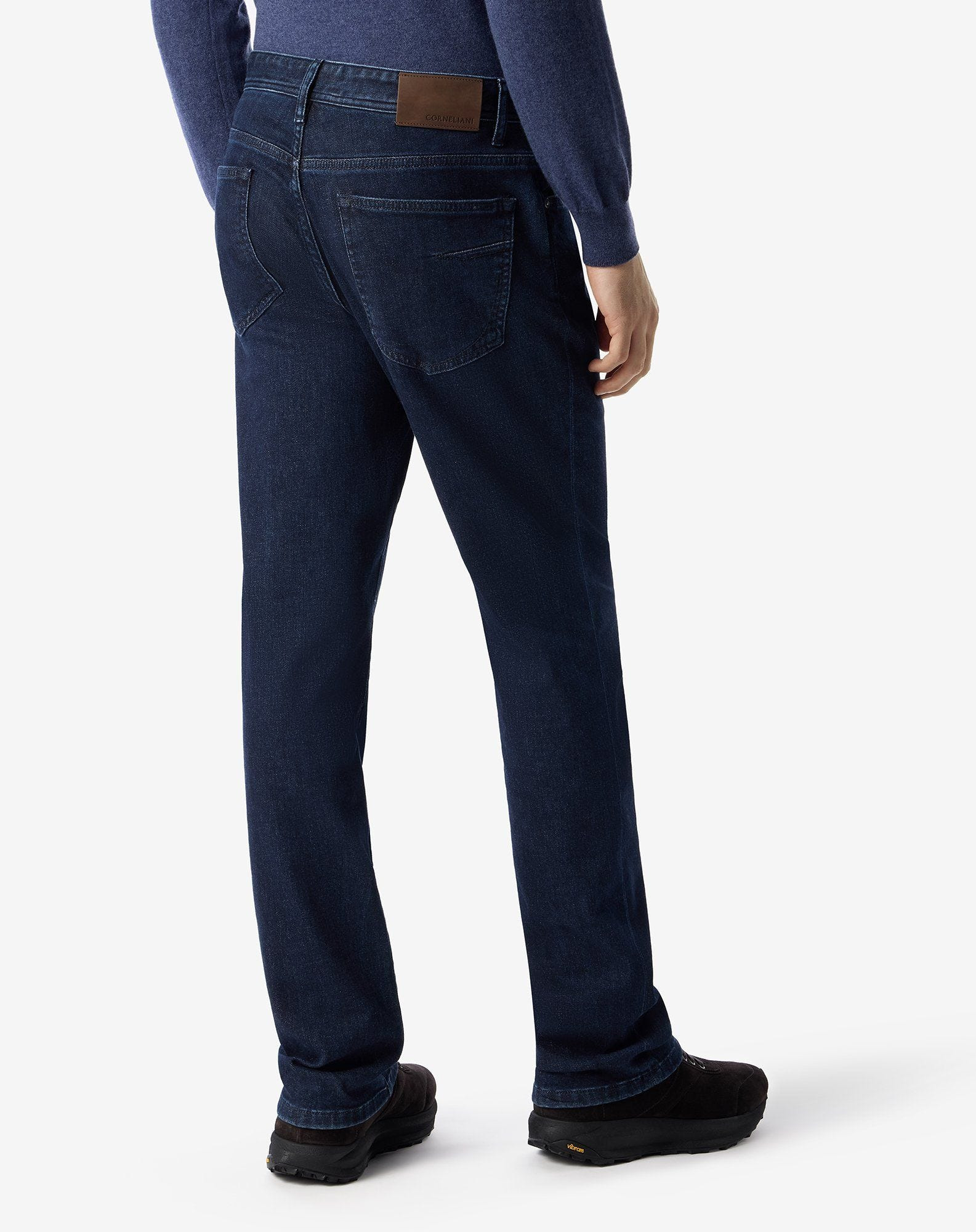 Navy blue stretch denim 5-pocket trousers - 3