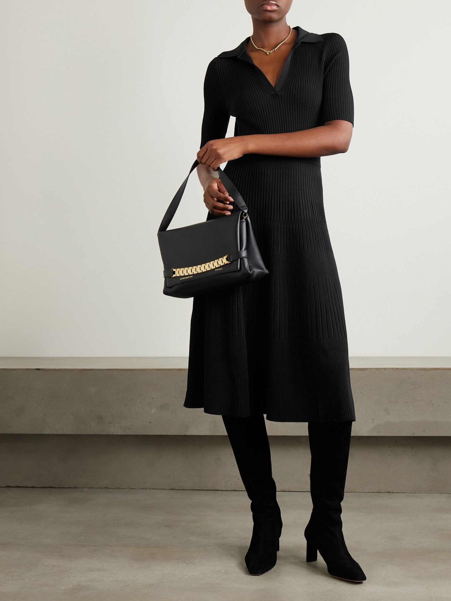 Pati ribbed-knit midi dress Black - 2