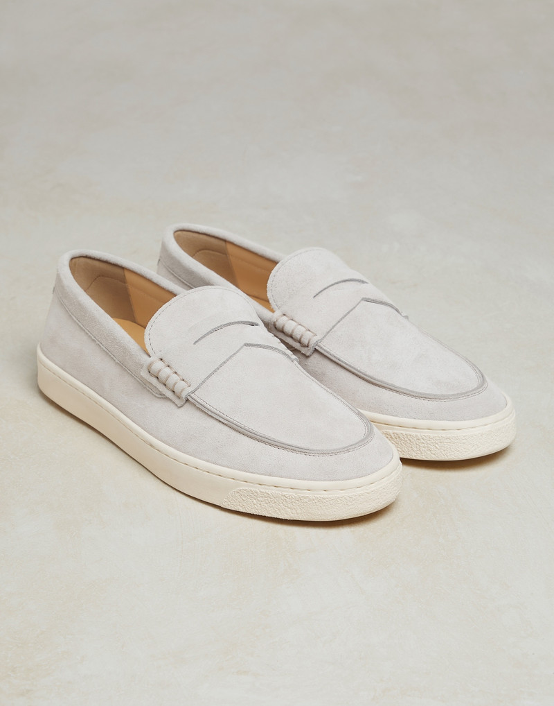 Brunello Cucinelli Washed suede loafer sneakers with natural rubber sole outlook