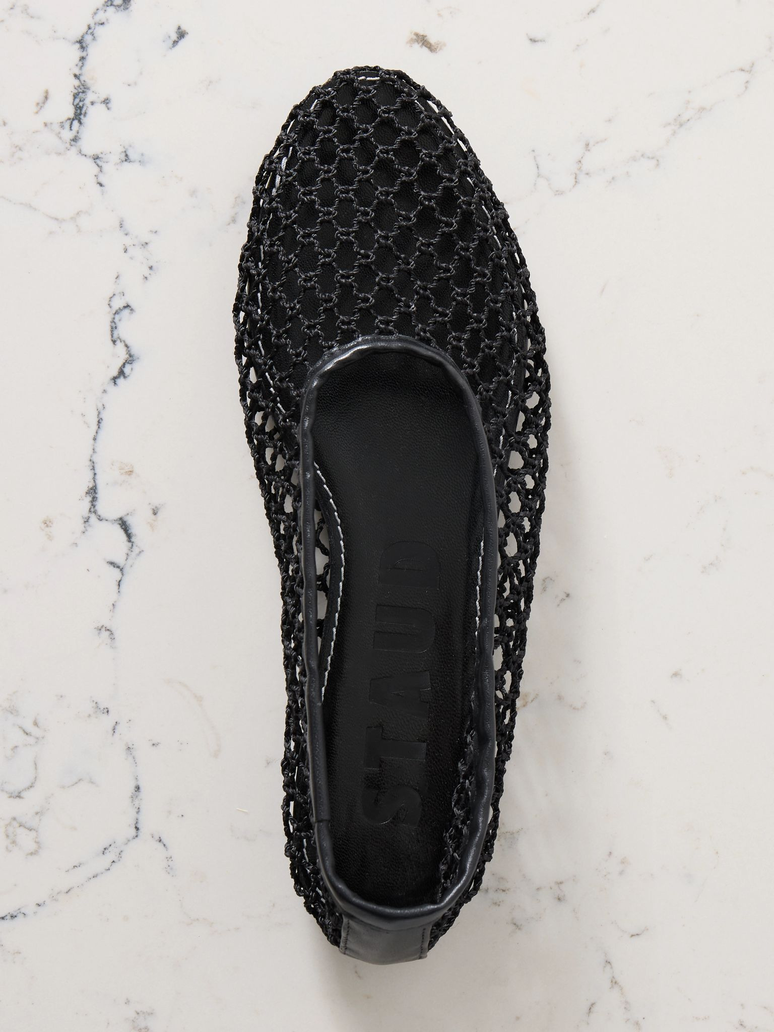 Alba leather-trimmed crochet ballet flats Black - 5