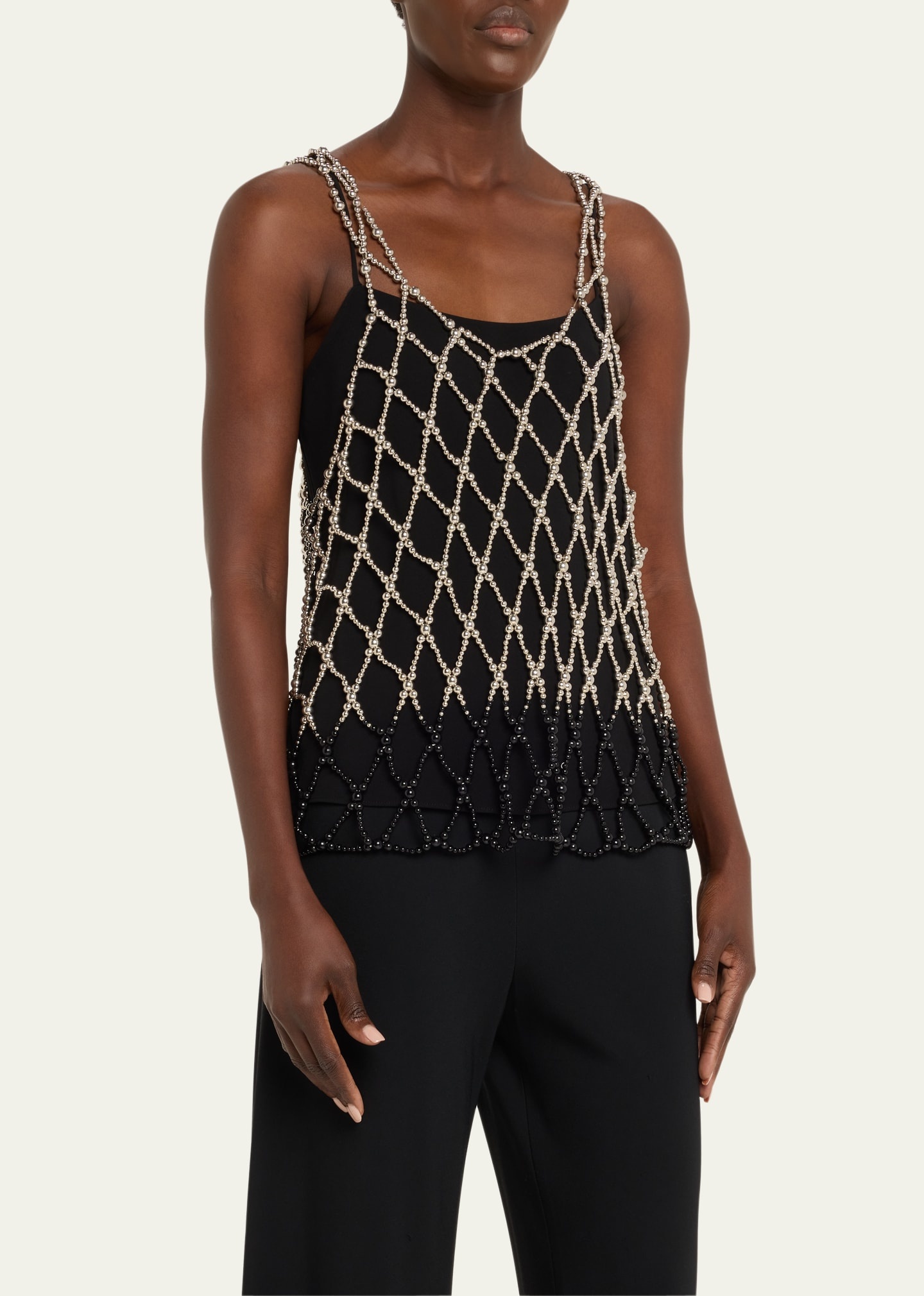 Marina Two-Tone Beaded Short Tank Top - 4