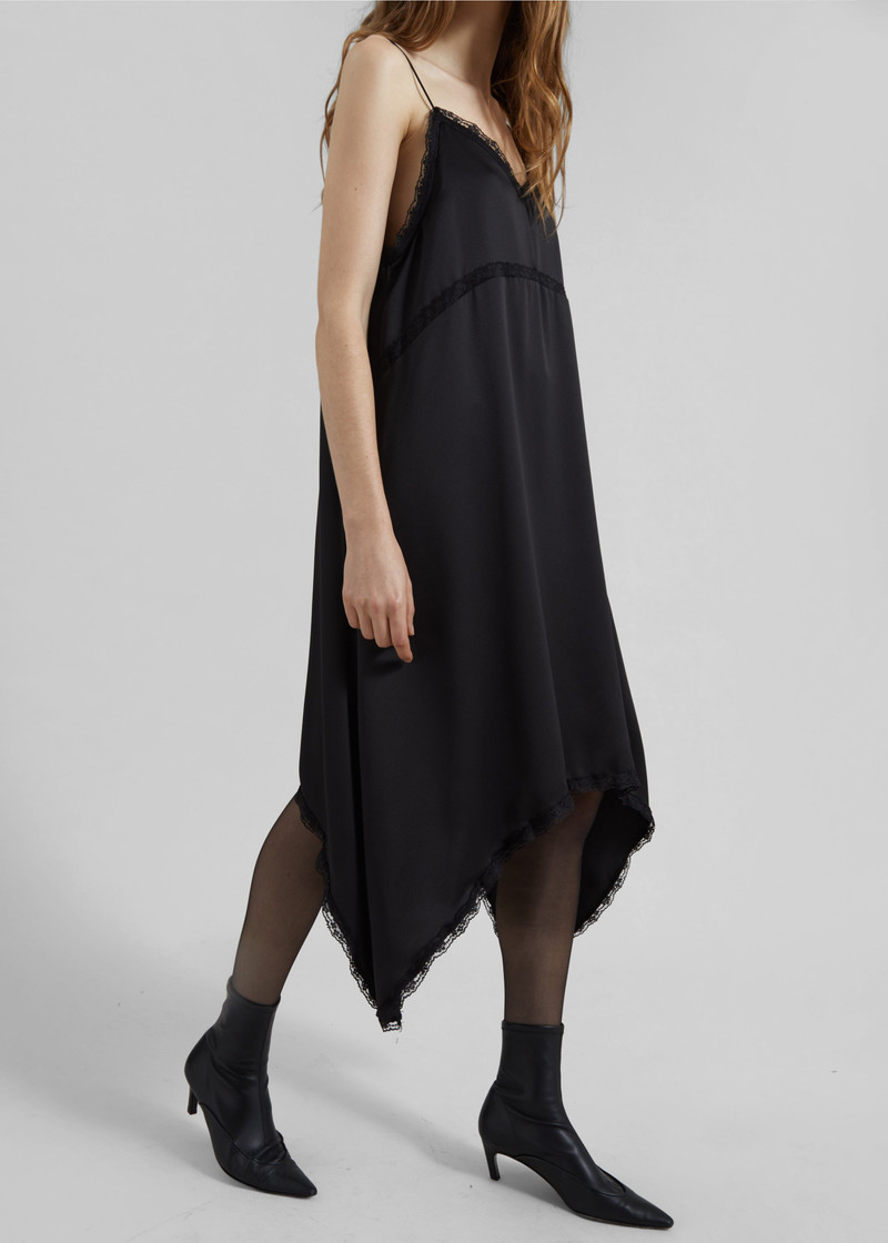 Velanne Satin Lace Trim Dress - Black 3