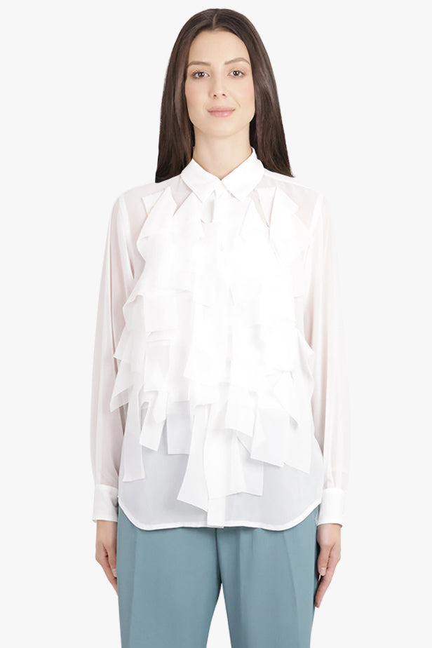 SHEER L/S RECTANGULAR LAYERED DETAIL SHIRT | WHITE - 3