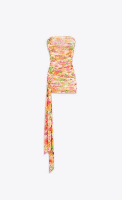 SAINT LAURENT ruched strapless dress in floral tulle outlook