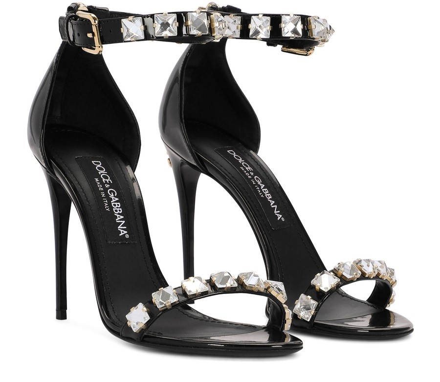 Polished calfskin sandals with rhinestones - 2