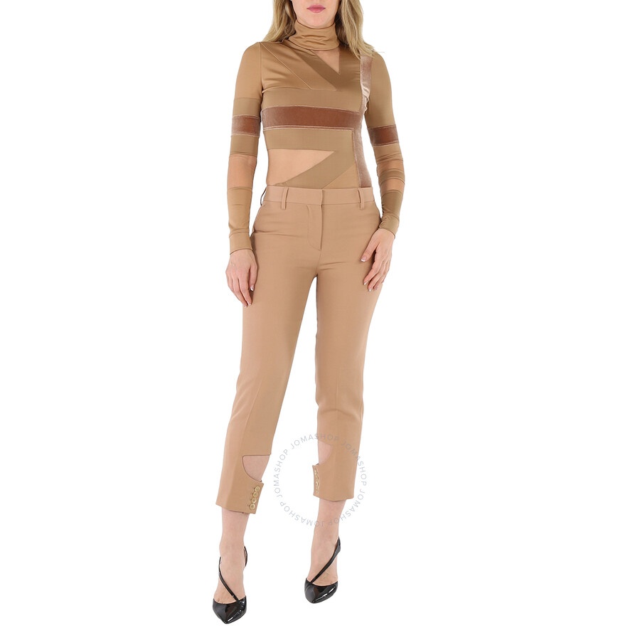 Burberry Ladies Dark Biscuit Cut-Out Detail Tailored Trousers - 6