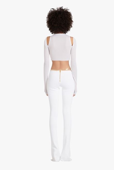 White eco-designed knit bootcut pants - 3