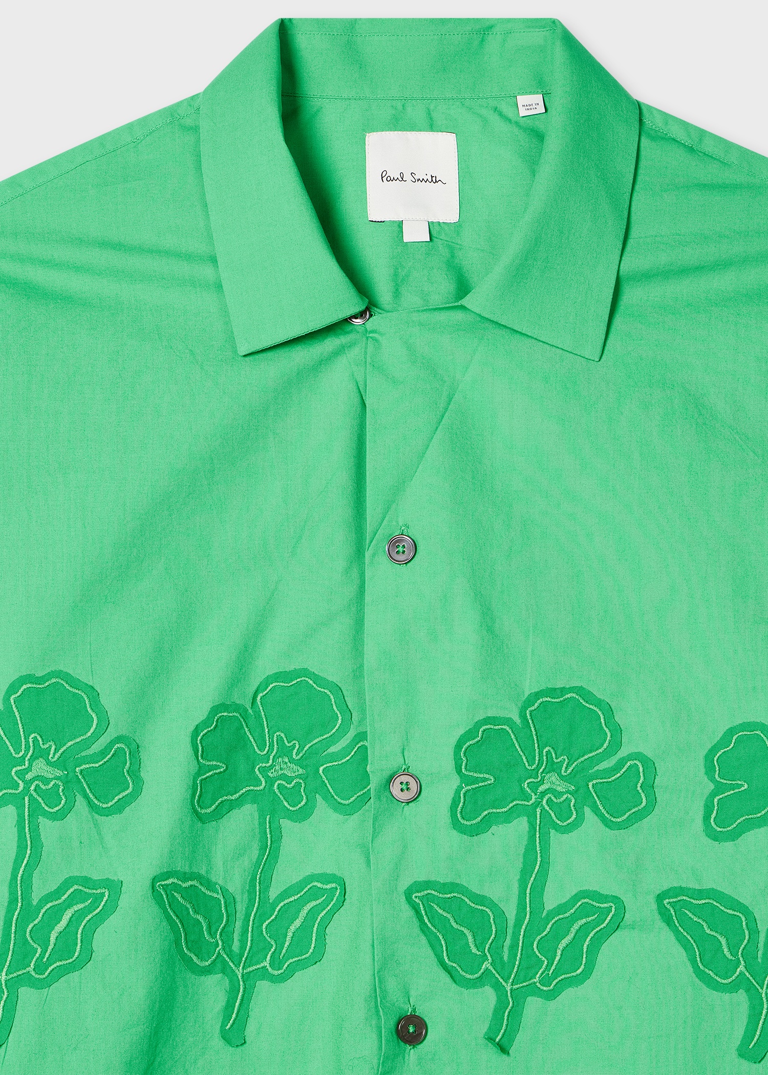 Green Cotton Applique Short-Sleeve Shirt - 5