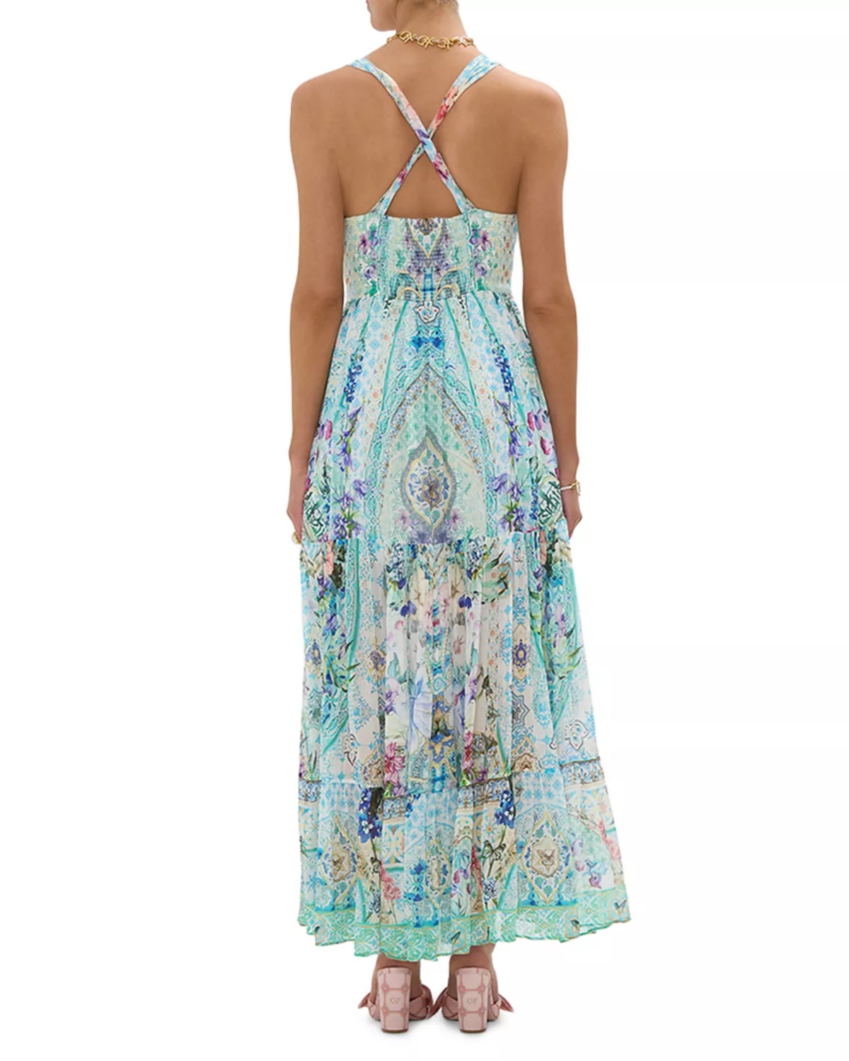 Bead Strap Gathered Panel Dress - 4