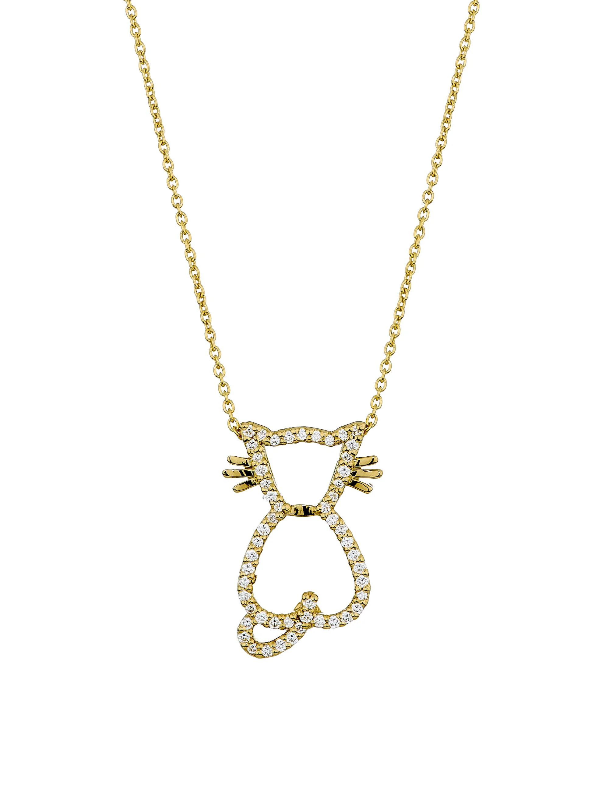 Women's Tiny Treasures Cat 18K Yellow Gold & 0.19 TCW Diamond Cat Pendant Necklace - Yellow Gold - 1