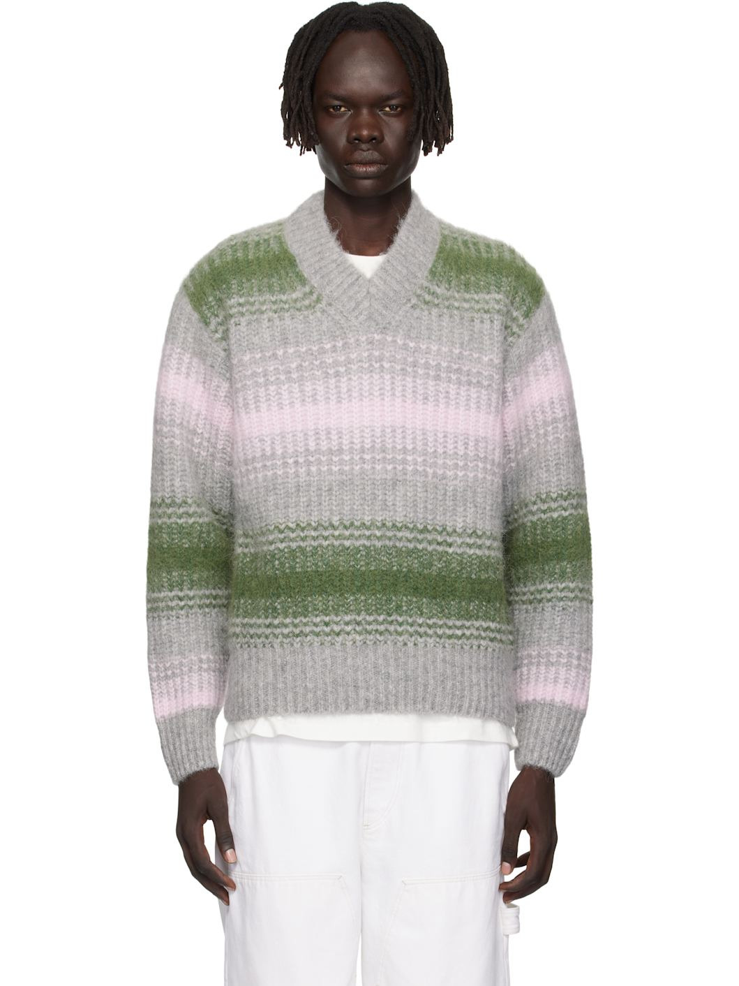 Gray & Green Kenzo Paris 'KENZO Speed Stripe' Sweater - 1