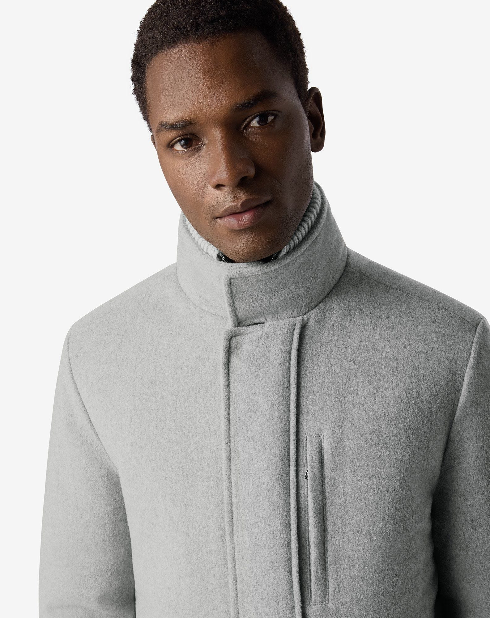 Melange grey pure wool caban coat - 4