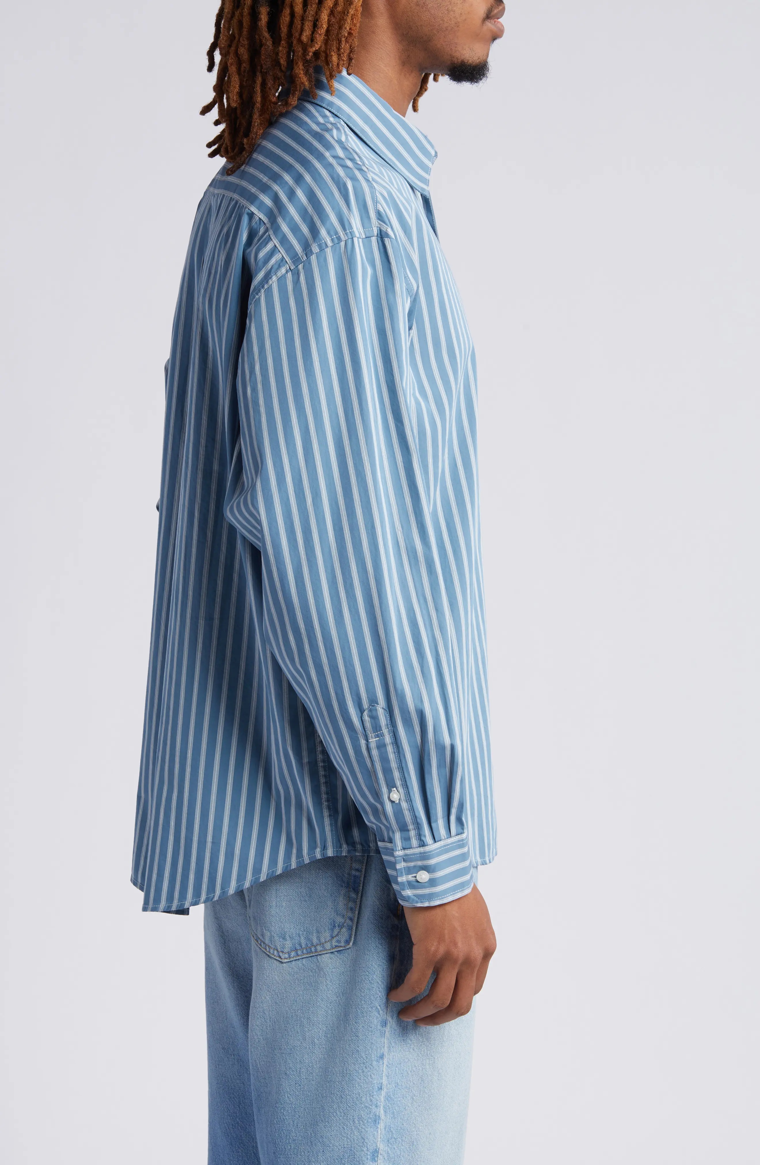 Ligety Stripe Button-Up Shirt in Ligety Stripe Blue/Wax - 4
