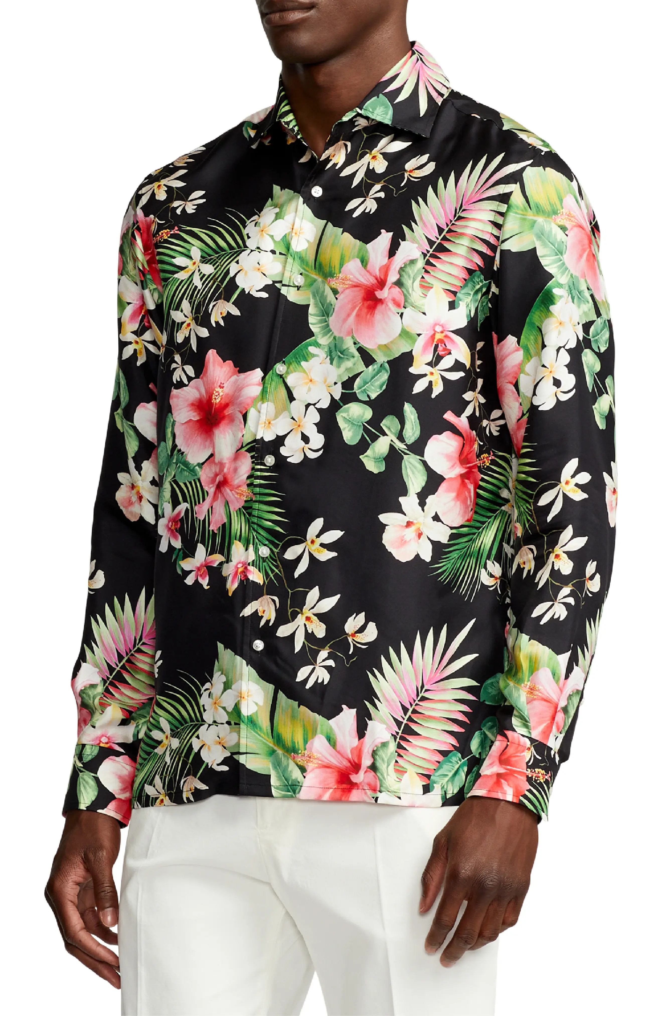 Tropical Floral Silk Button-Up Shirt - 3