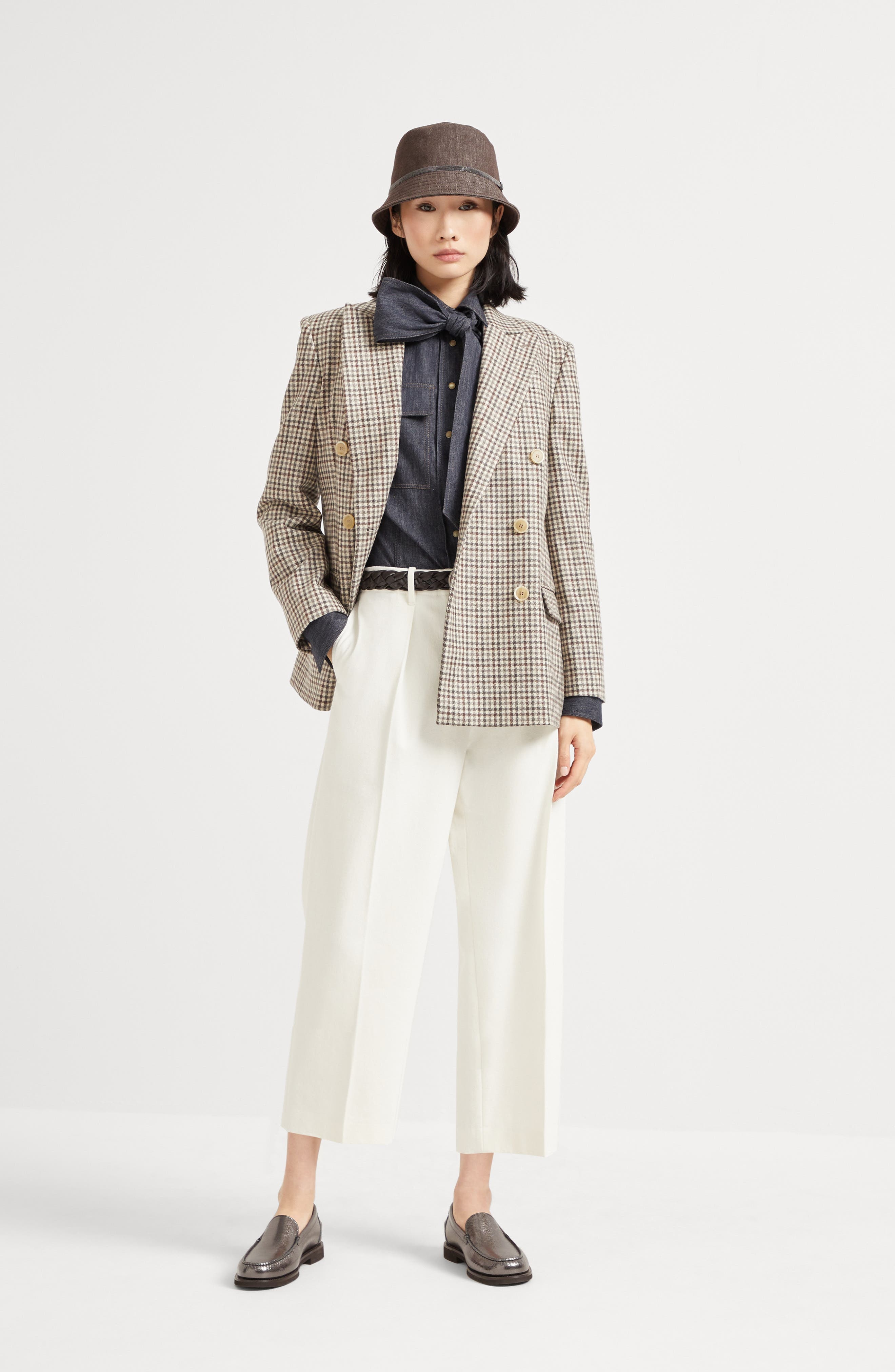 Brunello Cucinelli Flannel blazer with monili in Beige at Nordstrom - 6