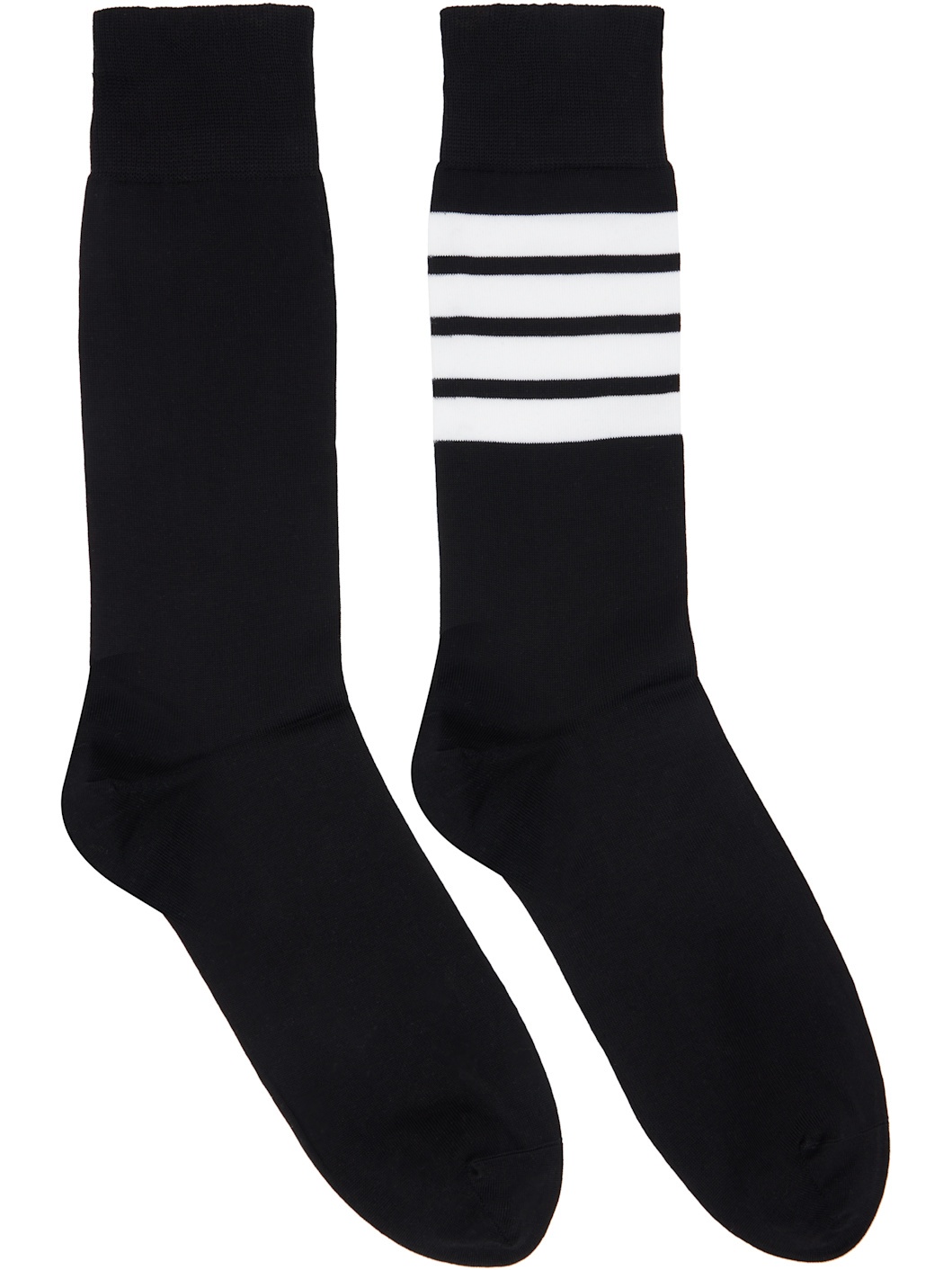 Black Lightweight Cotton 4-Bar Socks - 1
