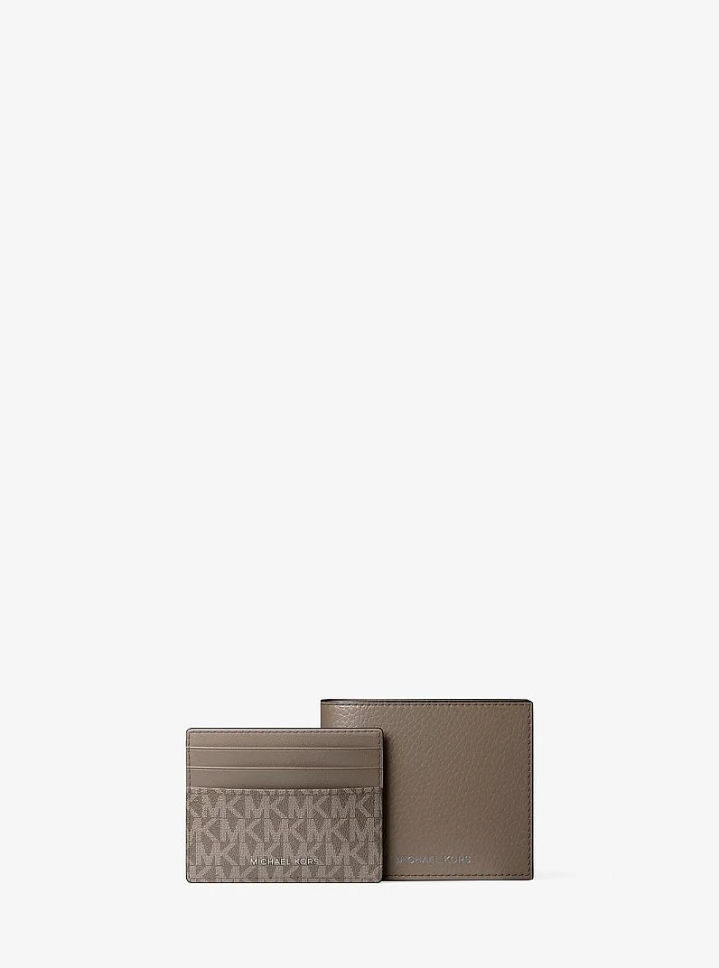 Pebbled Leather Billfold Wallet and Signature Logo Card Case Gift Set - 1