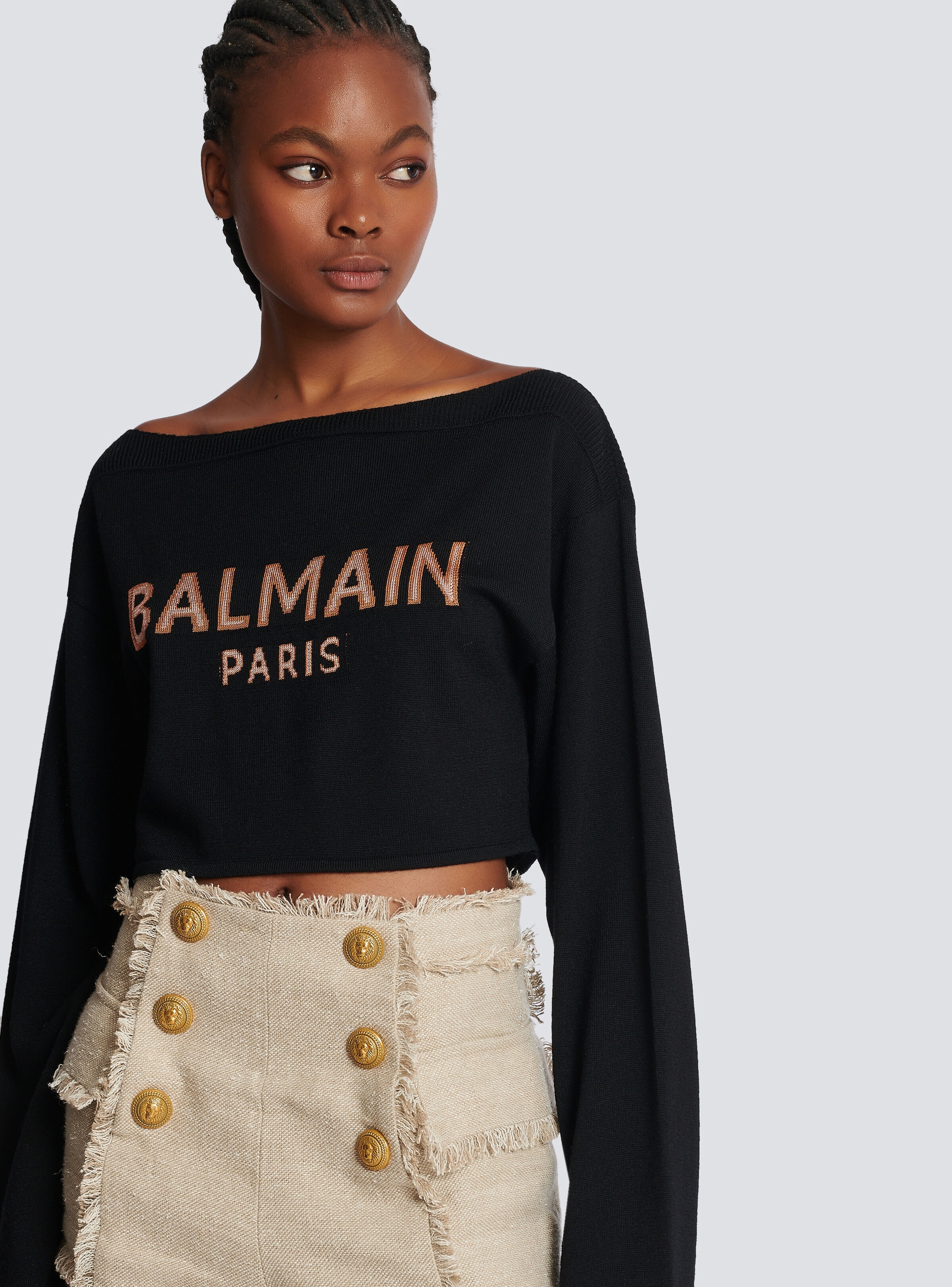 Cropped jacquard jumper with Balmain logo - 6