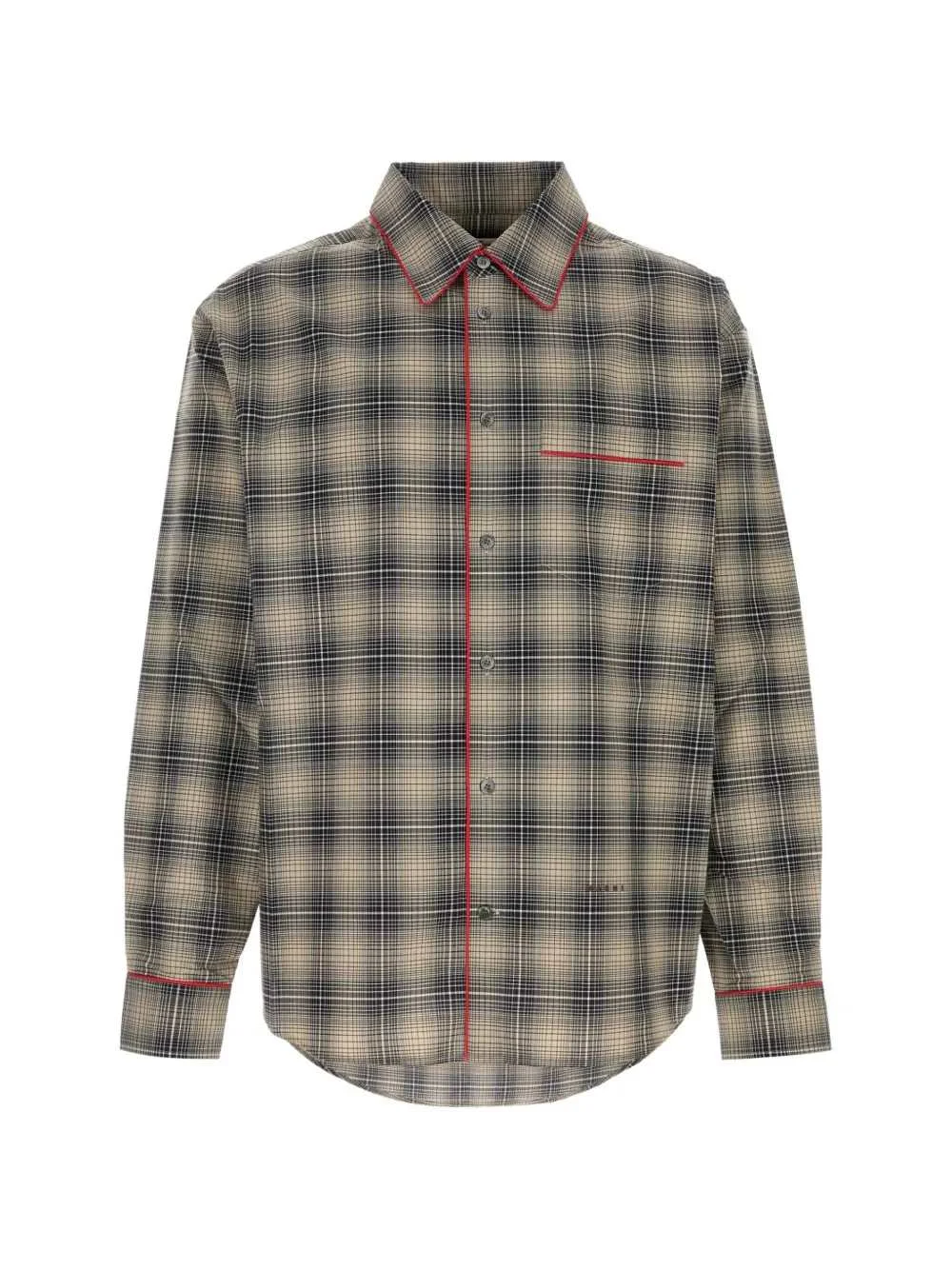 Marni Men Beige And Light Brown Ombré Check Shirt With Contrasting Piping. - 1