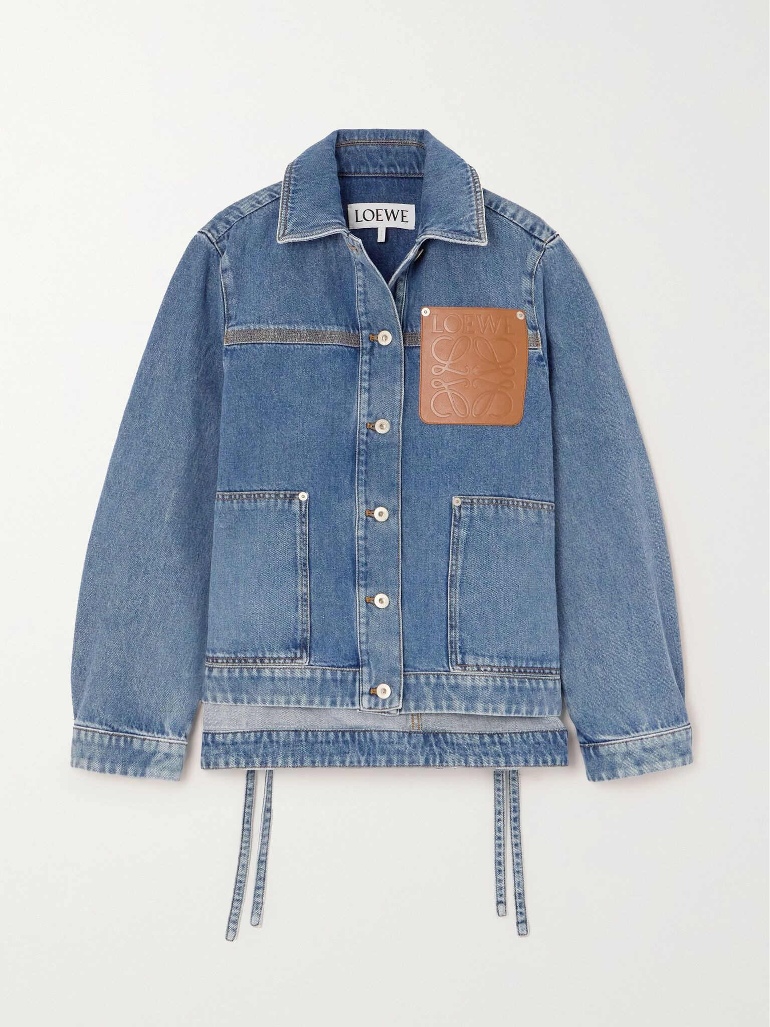 Leather-trimmed denim jacket Blue - 1