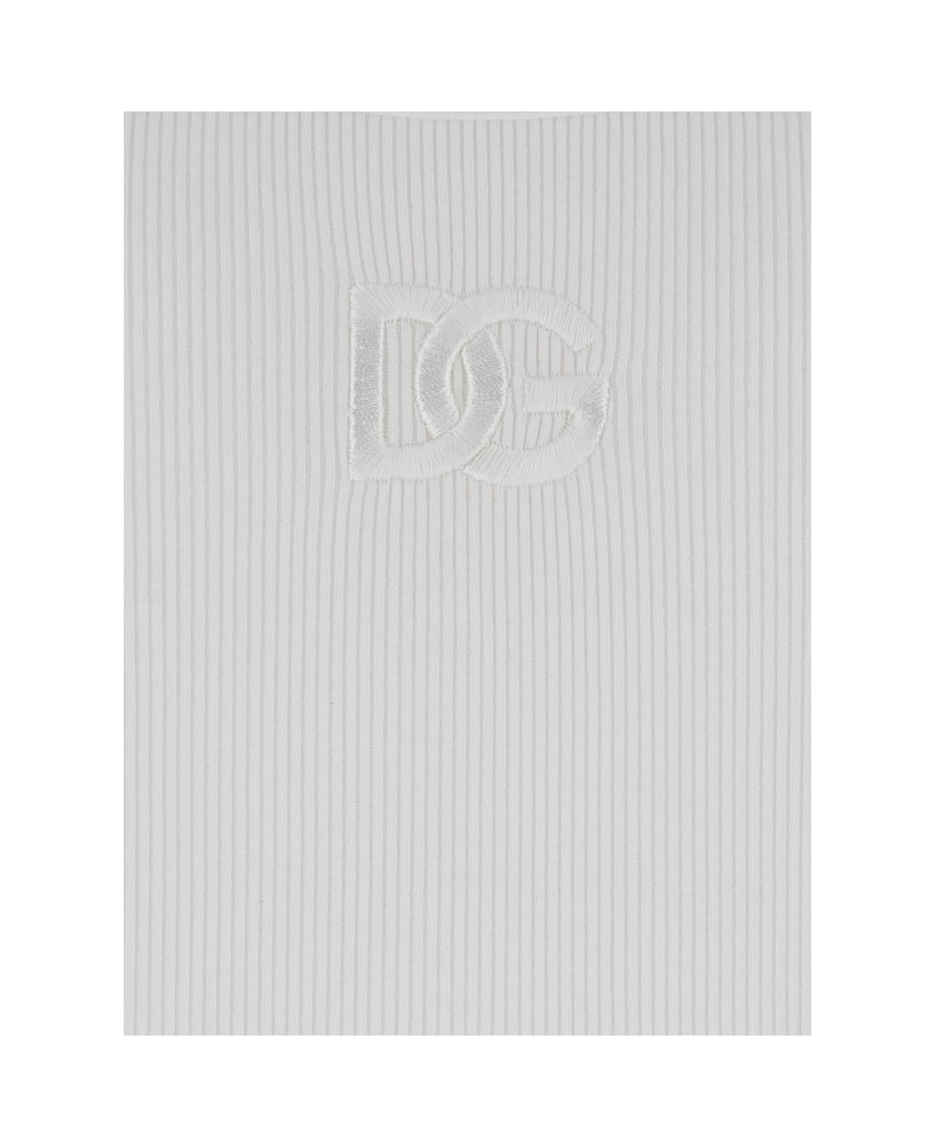 White Sleeveless Top With Logo Embroidery On The Front And Ribbed Knit In Cotton Man - 3