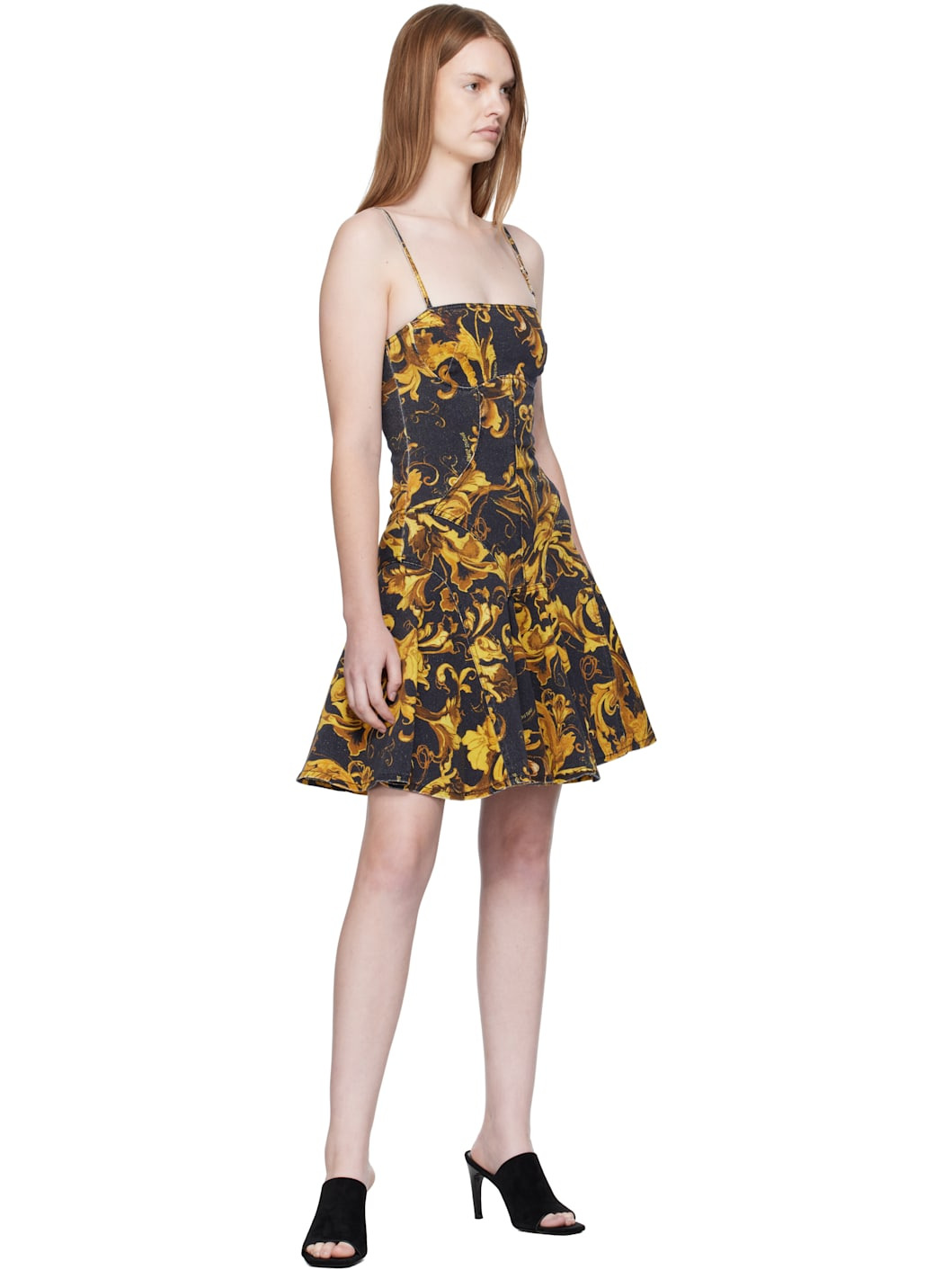 Black & Yellow Porcelain Barocco Minidress - 4