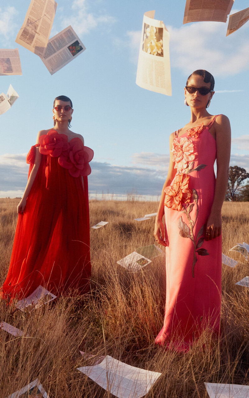 LEO LIN Jaclyn Draped Gown red outlook