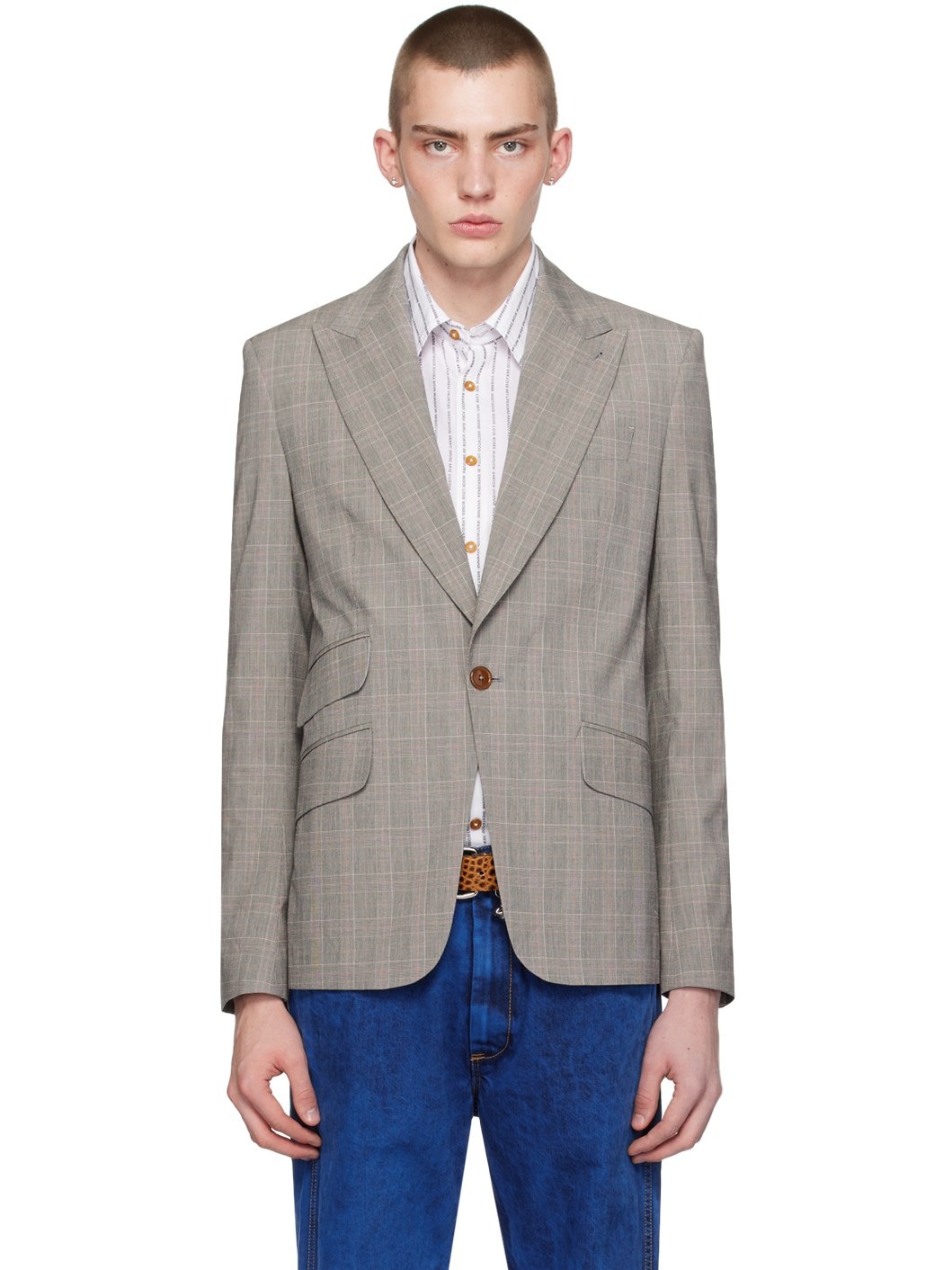 Gray Single-Button Blazer - 1
