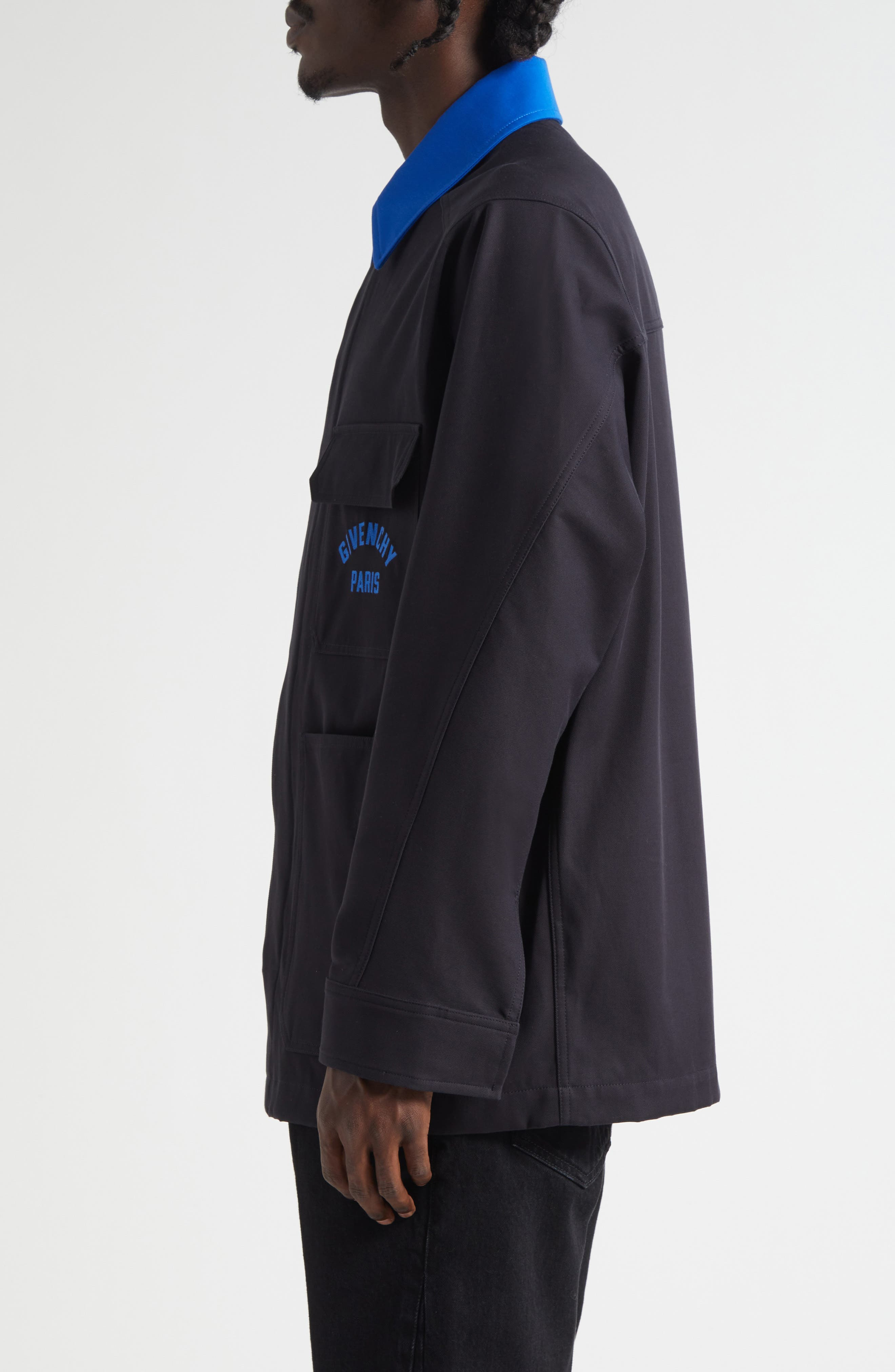 Givenchy Paris Embroidered Cotton Button-Up Overshirt in Dark Blue at Nordstrom - 4
