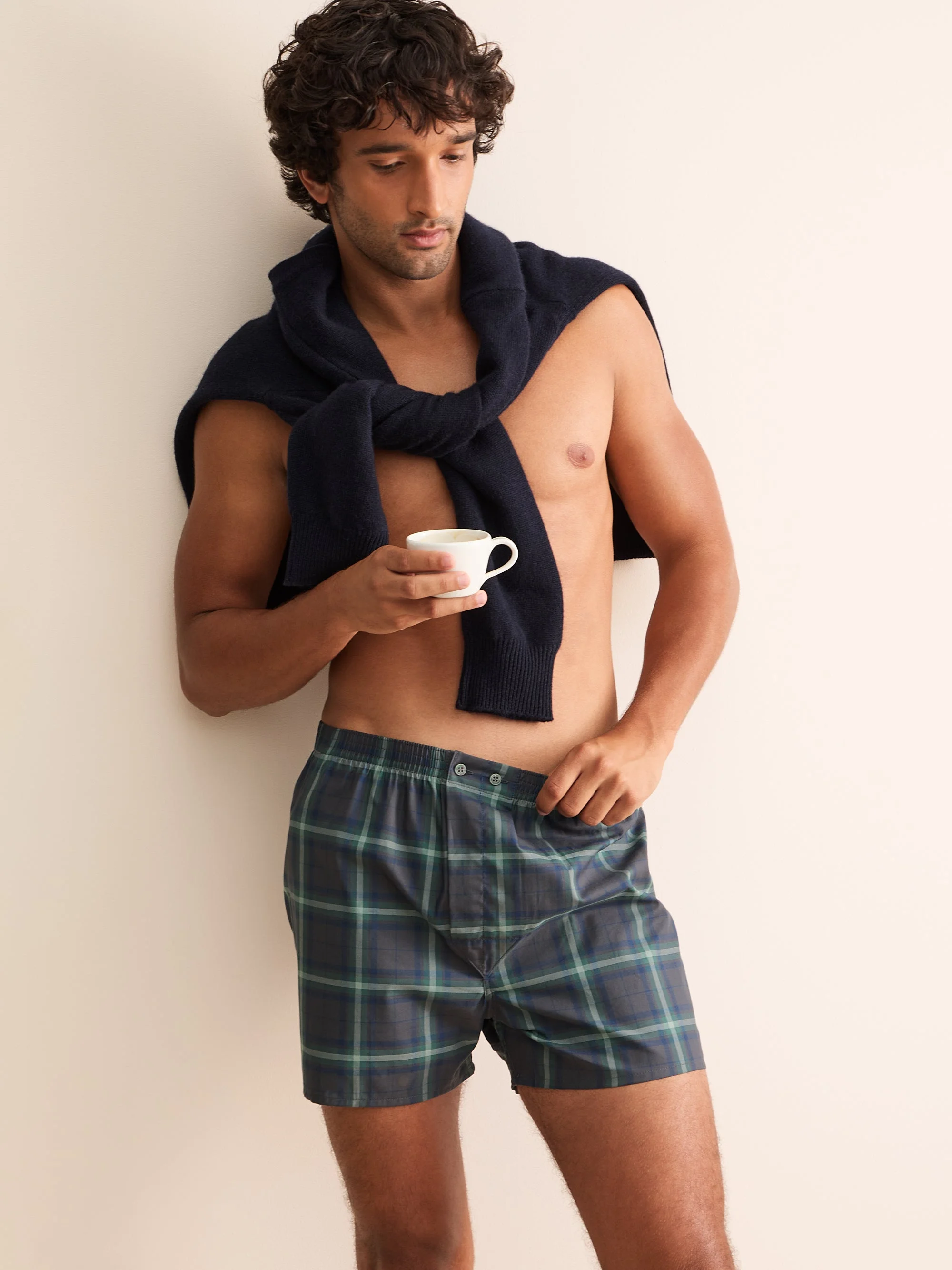 Barker Cotton Classic Fit Boxers Charcoal & Green Check - 1