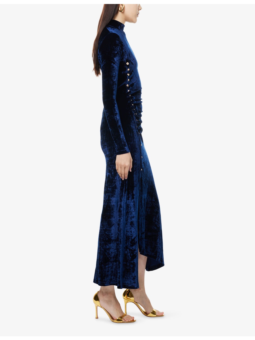 Velvet High-Neck Stretch-Woven Midi Dress - 3