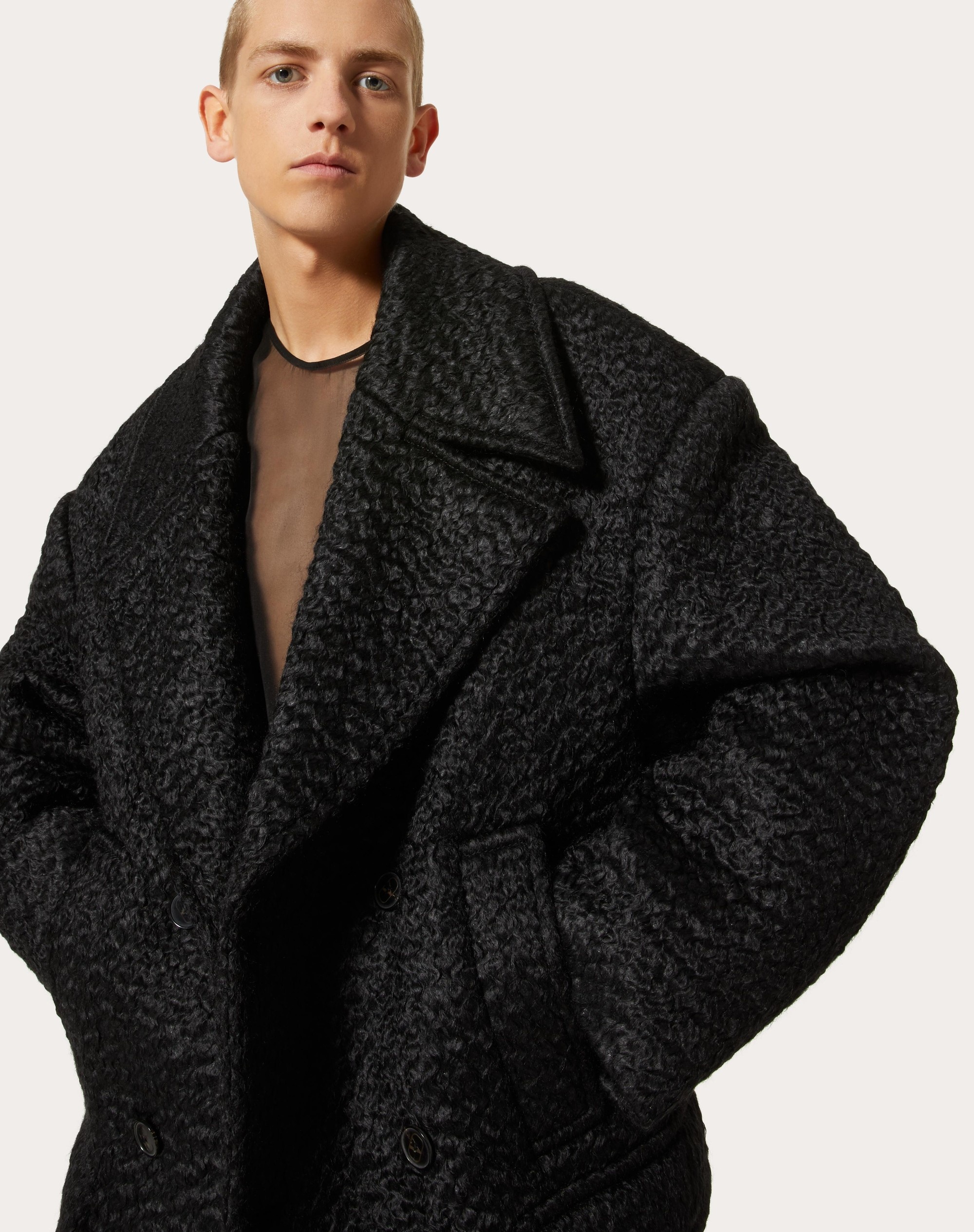 DOUBLE-BREASTED BOUCLÉ WOOL COAT - 5