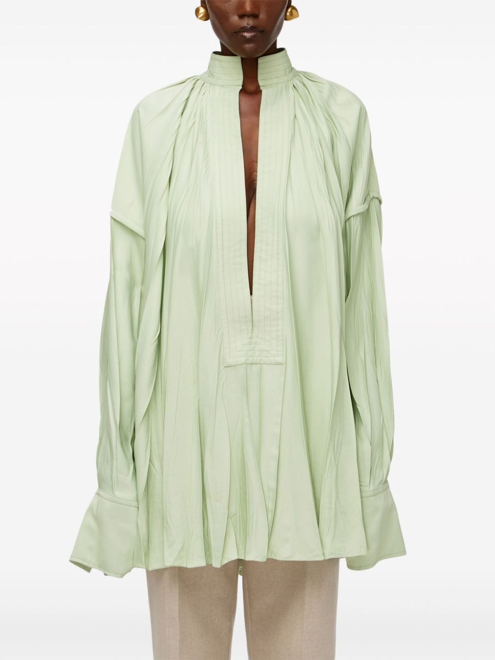 pleated split-neck pleated kaftan - 3