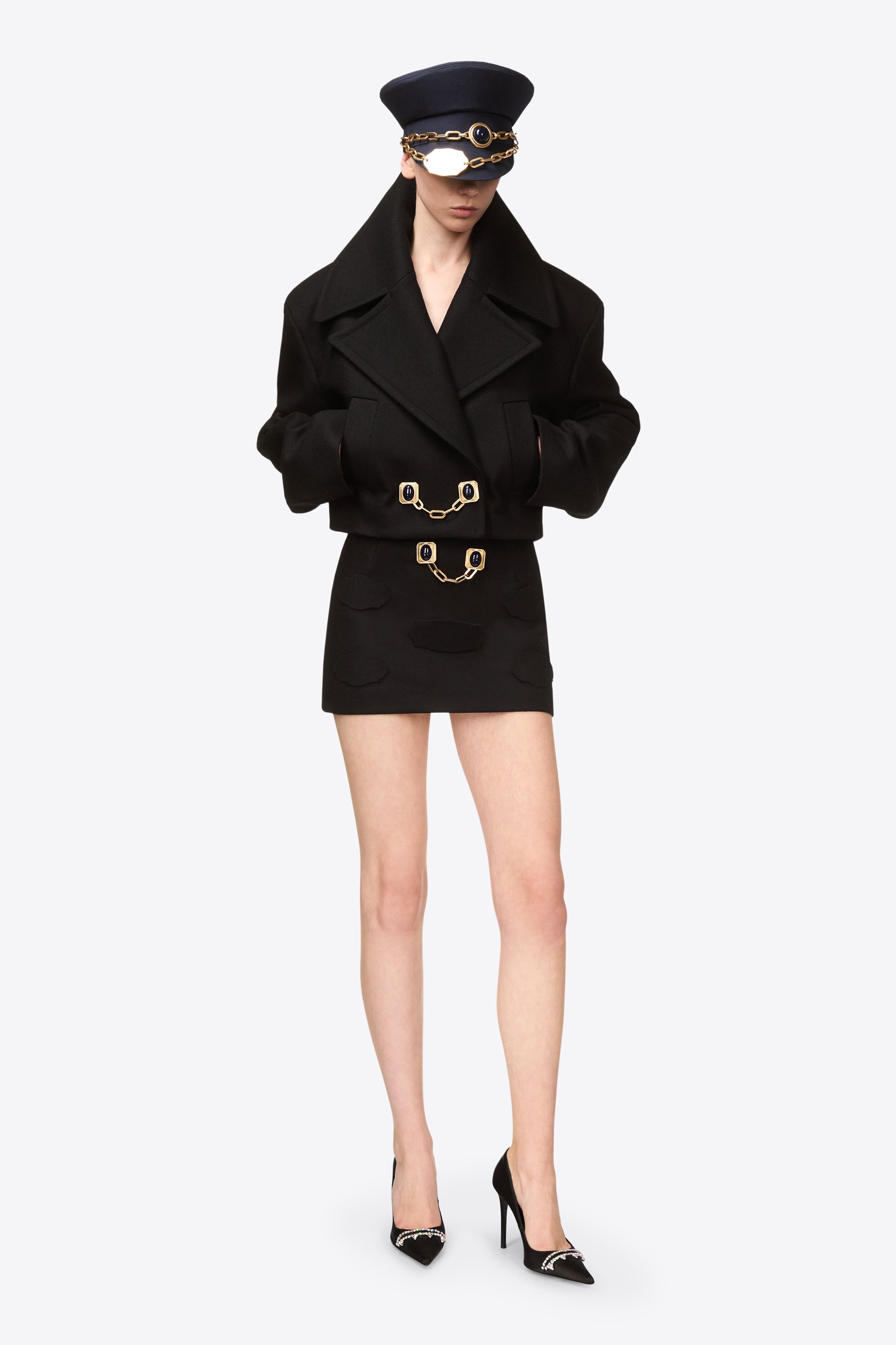 GEMSTONE BUTTON CROPPED PEACOAT - 4