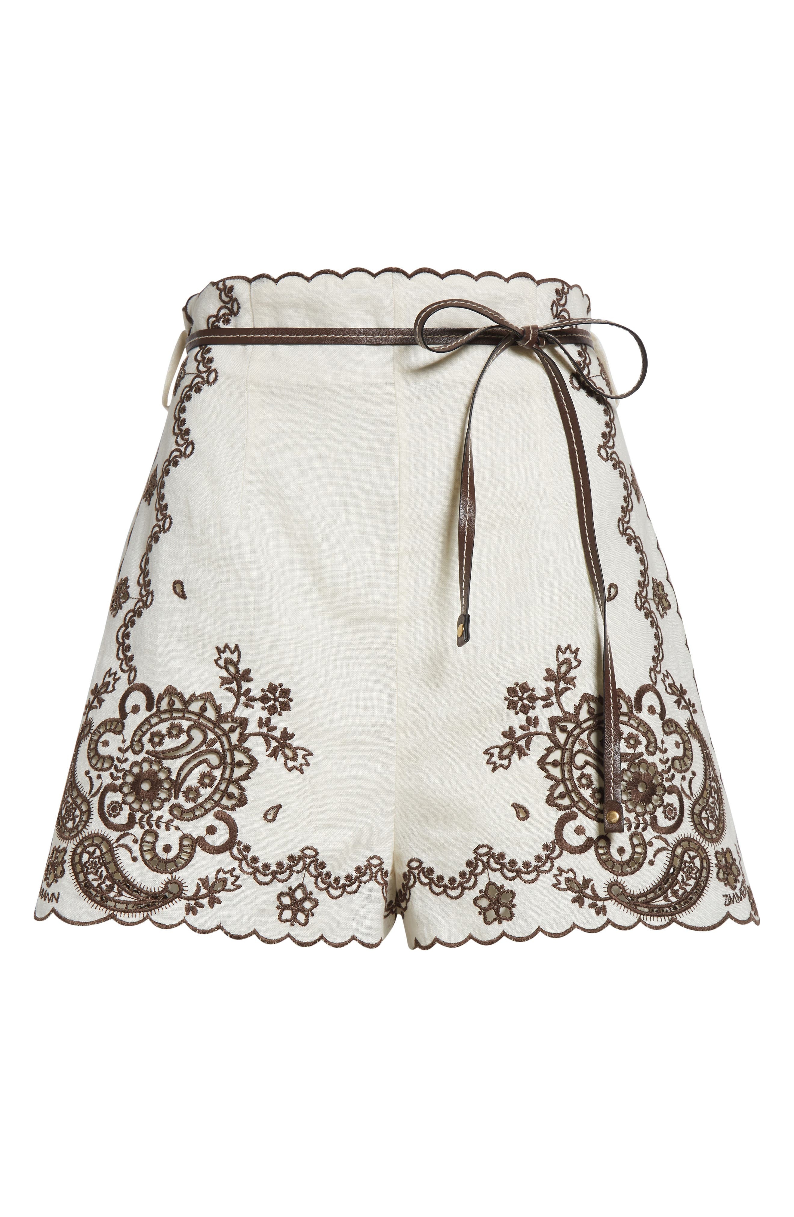 Zimmermann Ascension Embroidered Linen Shorts in Ivory/Chocolate at Nordstrom - 6