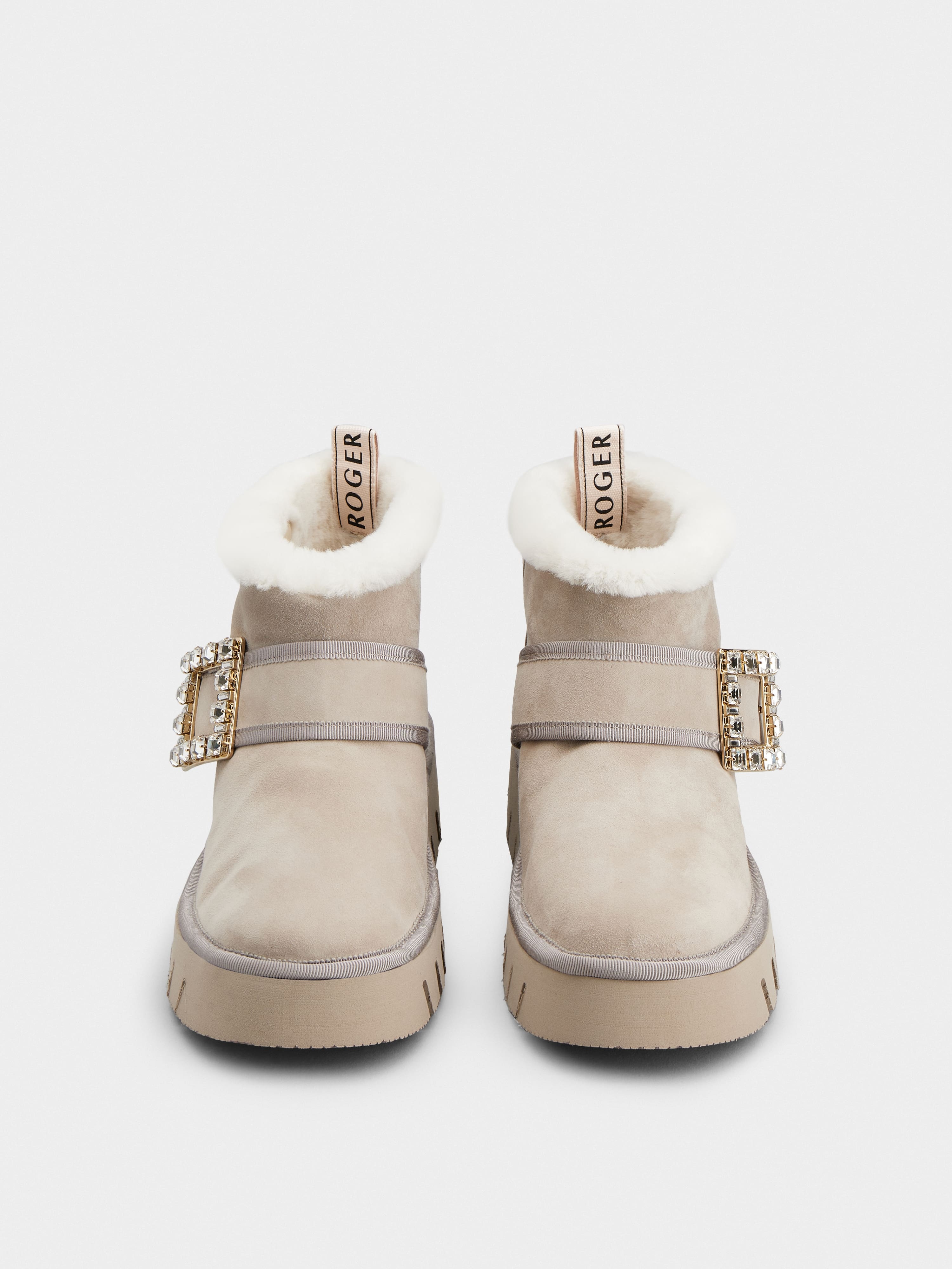 Viv' Winter Fur Strass Buckle Ankle Boots in Suede - 7