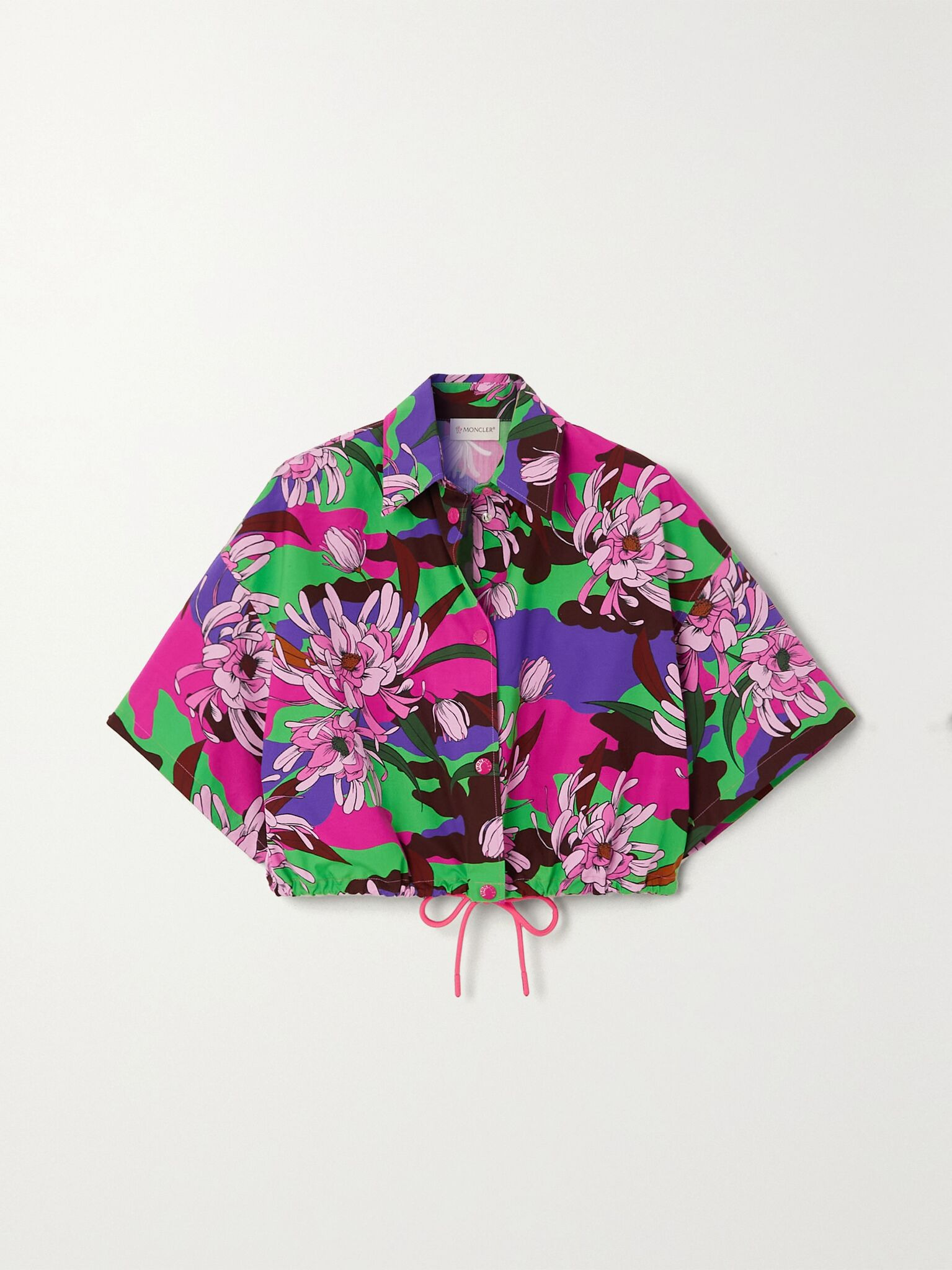 Cropped floral-print cotton-poplin shirt Purple - 1