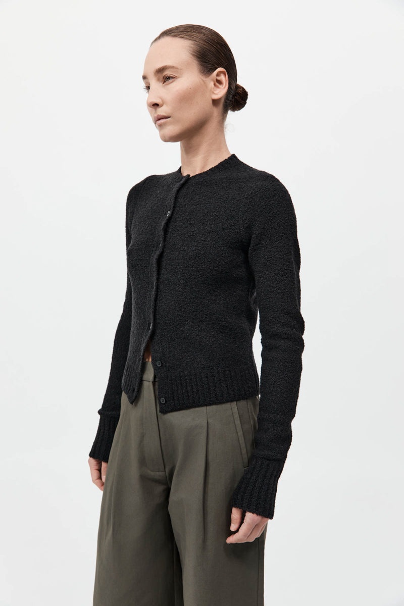 Boucle Wool Cardigan - Black - 3