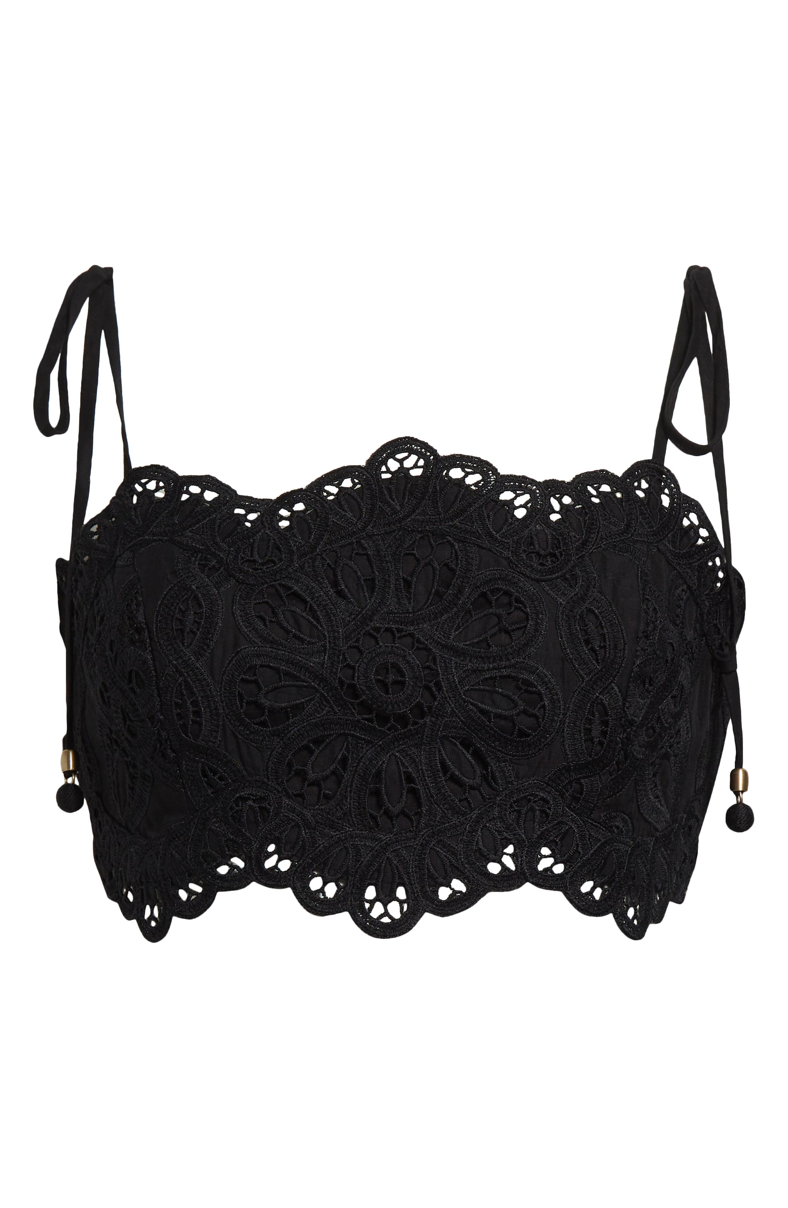 Zimmermann Rhiannon Guipure Lace Trim Cotton Crop Top in Black at Nordstrom - 6