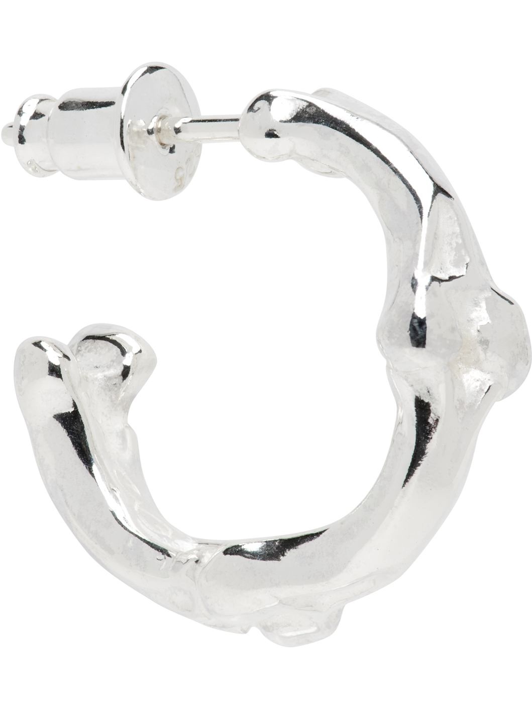 Silver Bone Shaped M Single Earring - 2