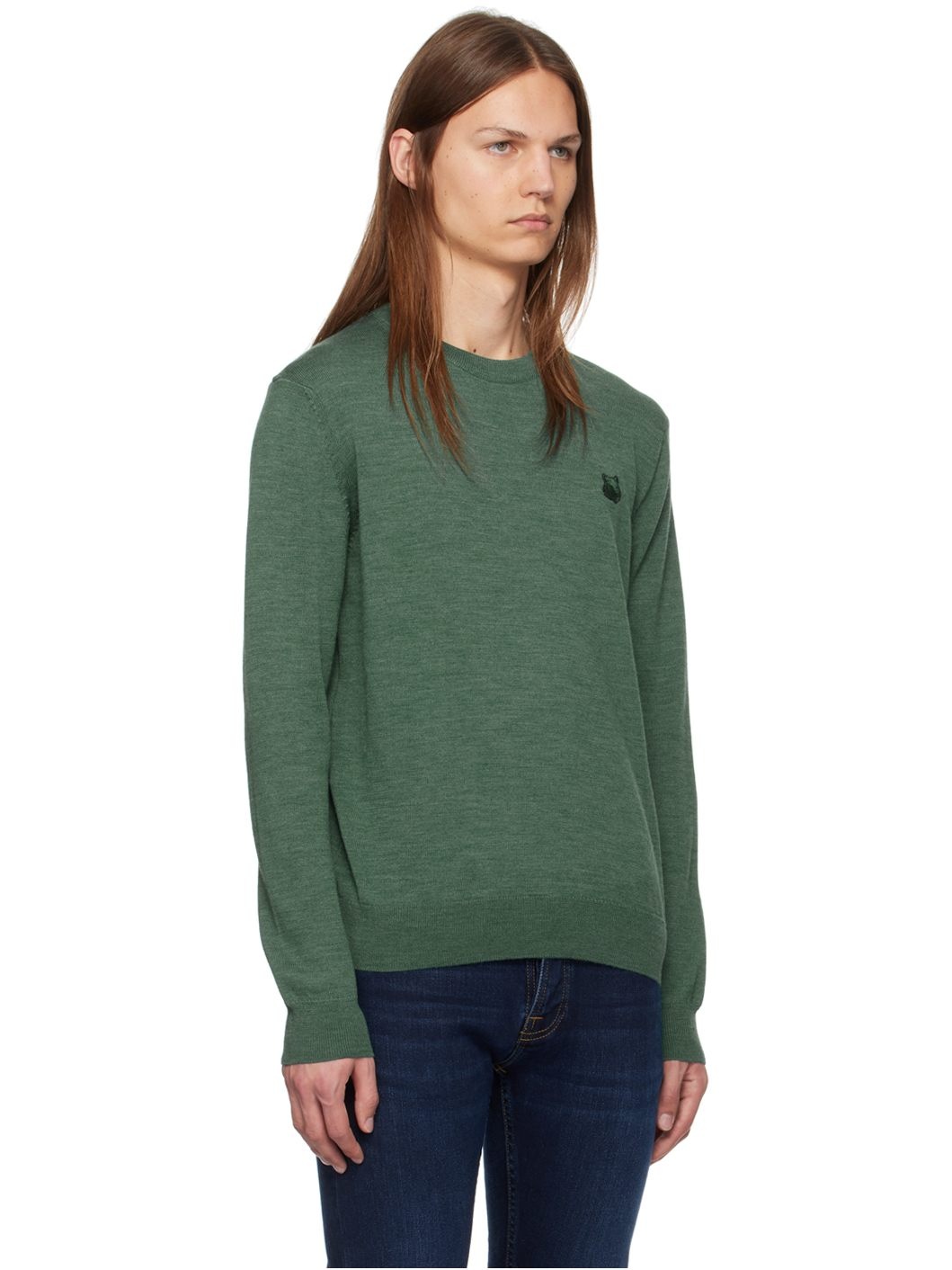 Green Bold Fox Head Patch Regular Sweater - 2