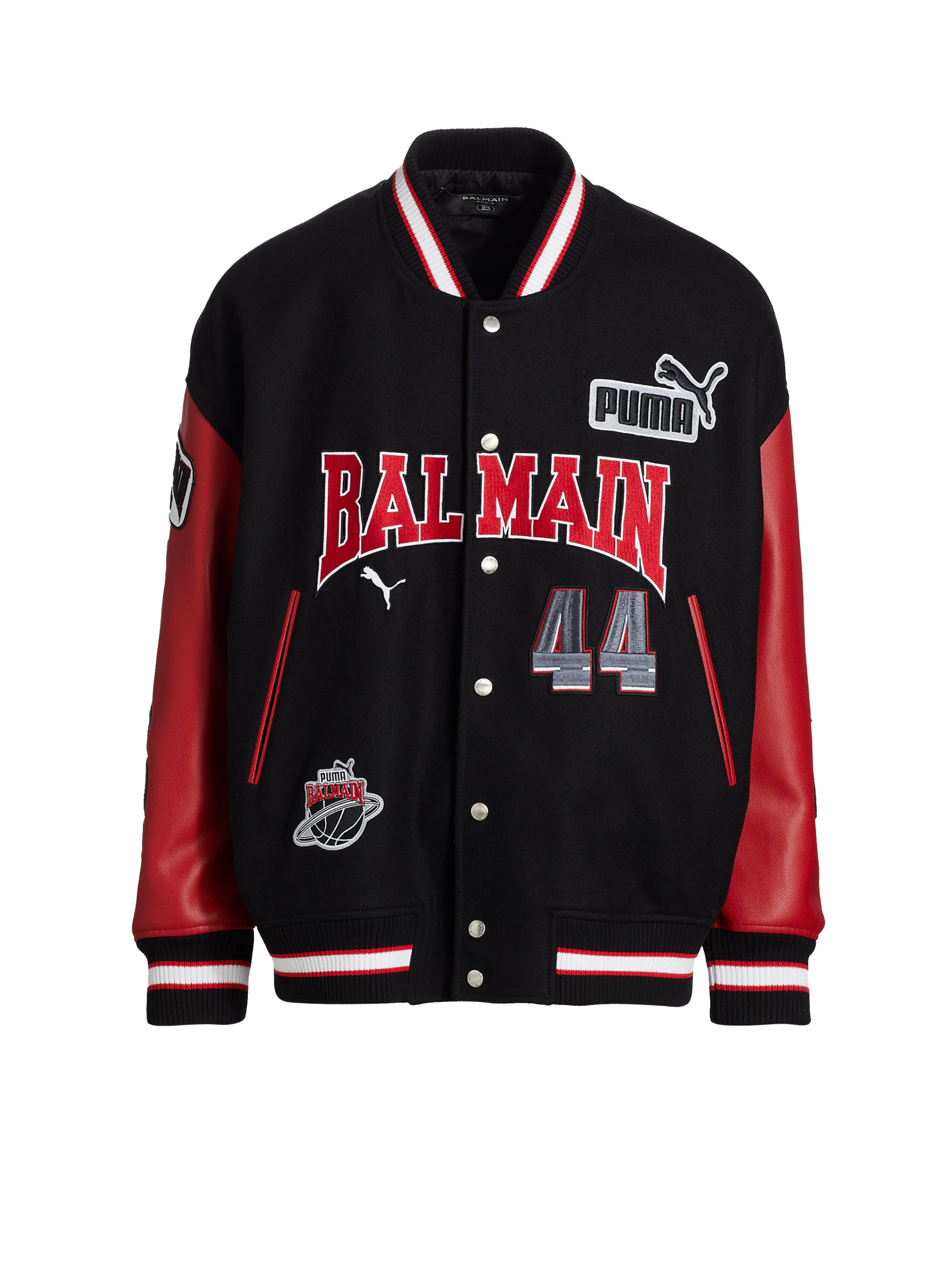 【関税＆送料込み】Balmain Monogrammed Varsity Jacket With Balmain Signature-embroidered Wool Varsity Jacket | Neutrals