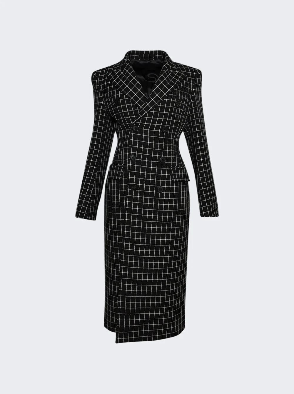 Double Breasted Contour Coat Black Plaid - 1