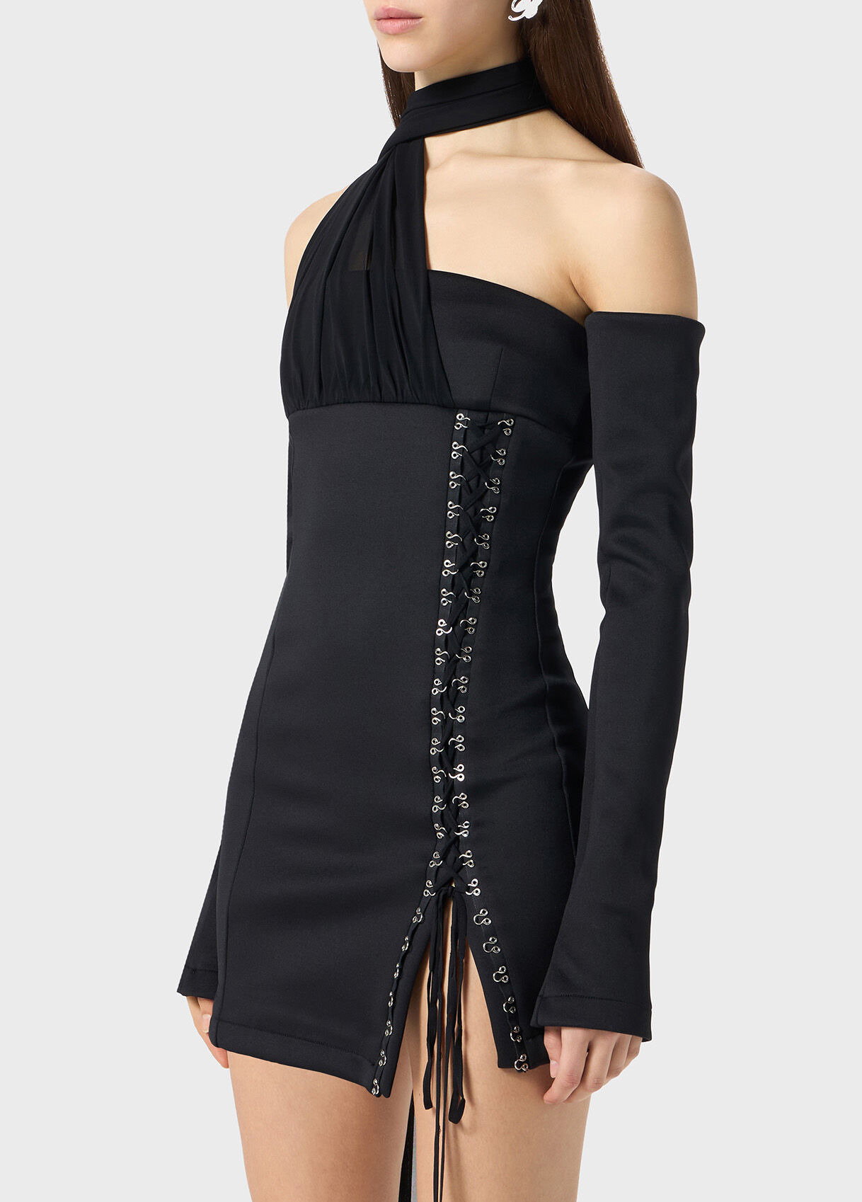 MINI DRESS WITH SCARF AND HOOKS - 4