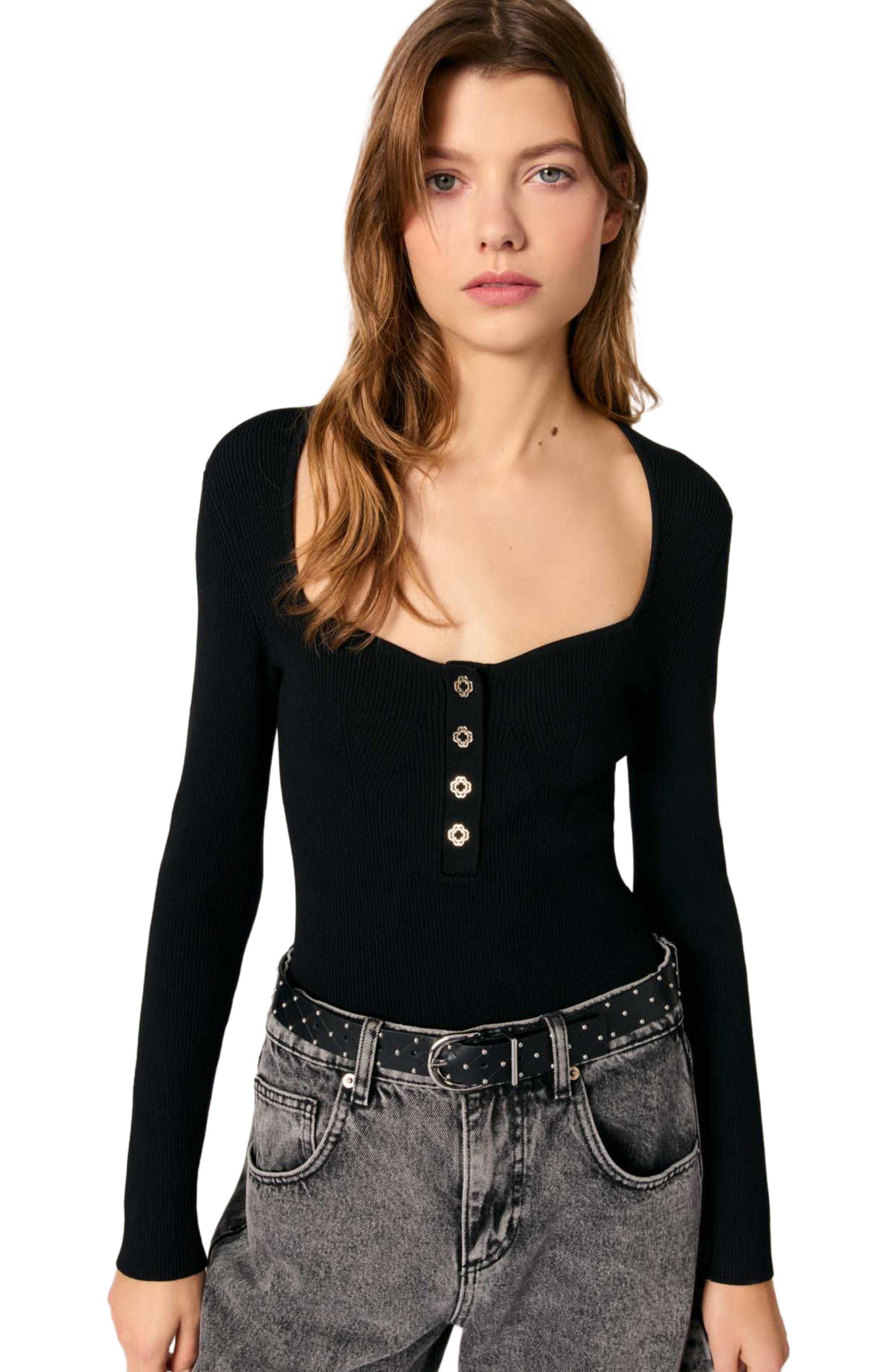 maje Low-neck rib knit sweater in Black at Nordstrom - 4
