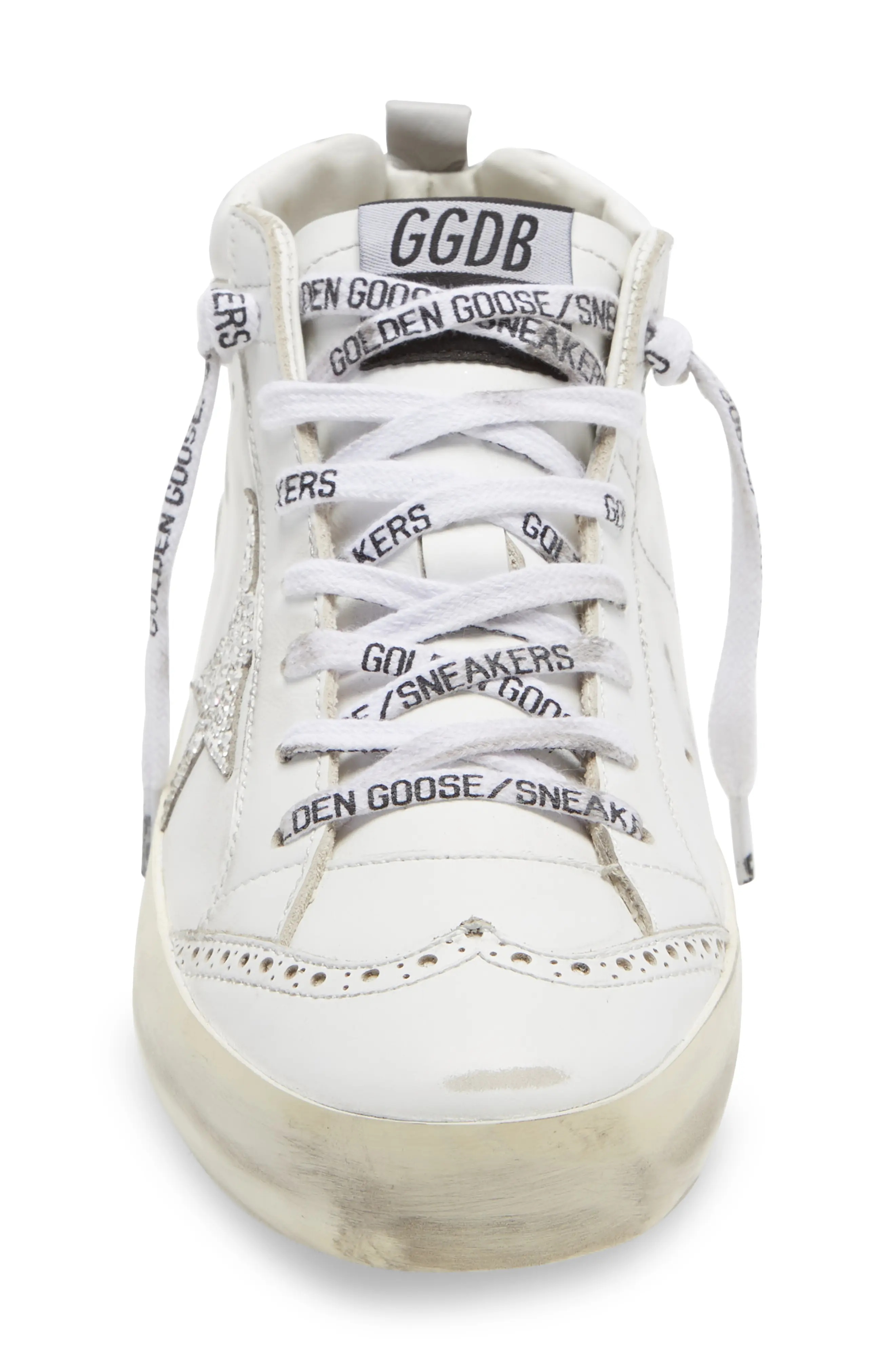 Mid Star Crystal Embellished Sneaker in White/Silver/Grey - 4