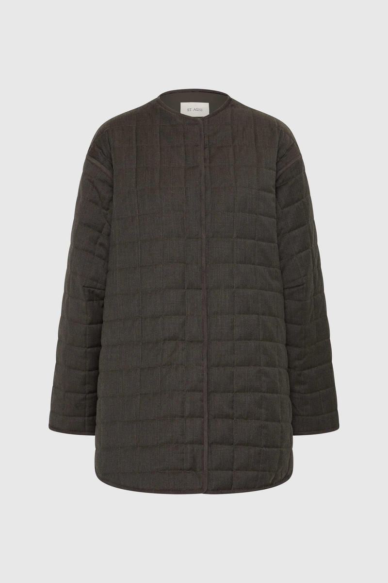 Wool Stitched Pillow Jacket - Mulch 1